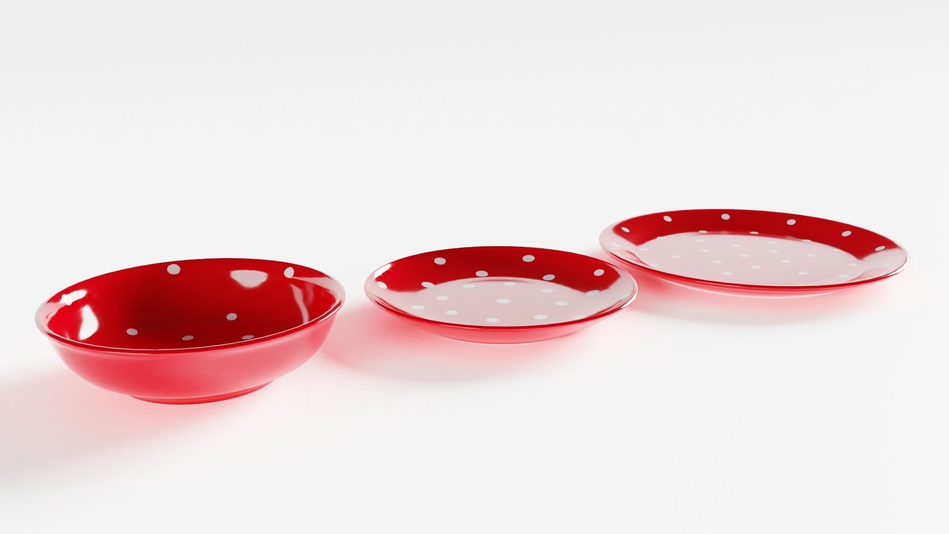 Polka Dot Bowl and Plates 3D model_2