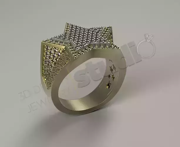 Iced Out Star ring hollowed and cap saperate with stones 