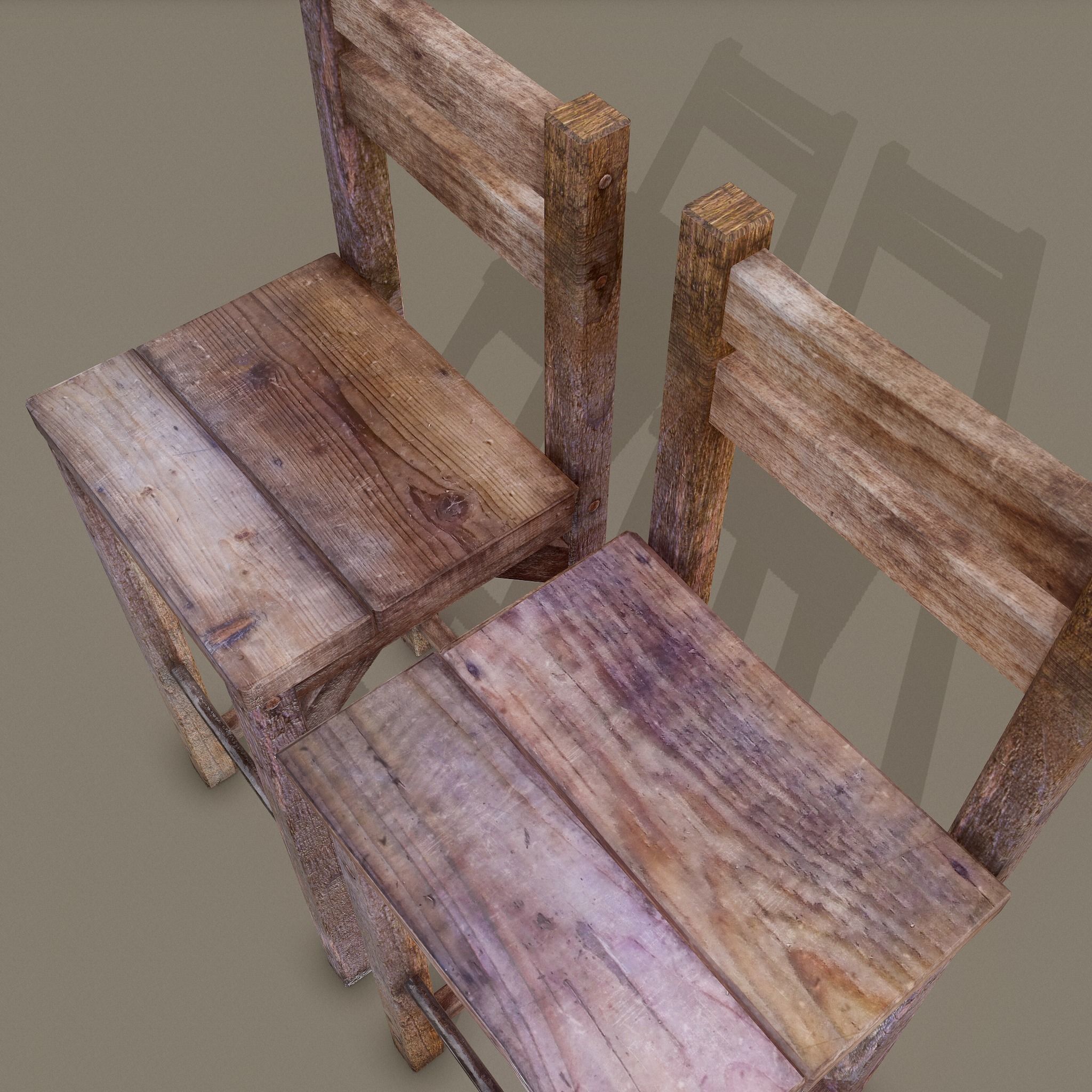 Wooden Tavern High Chairs Low-poly 3D model_22