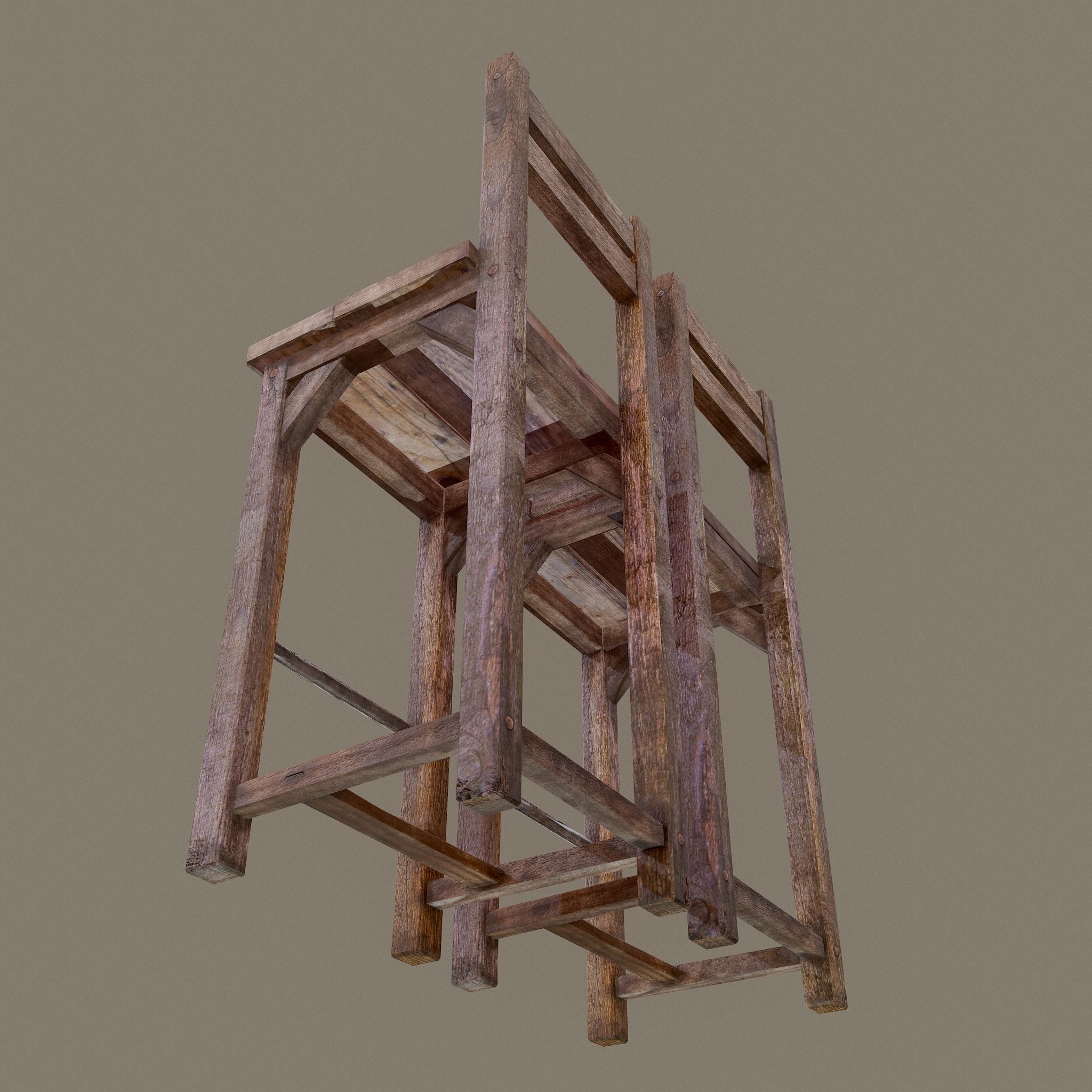 Wooden Tavern High Chairs Low-poly 3D model_24