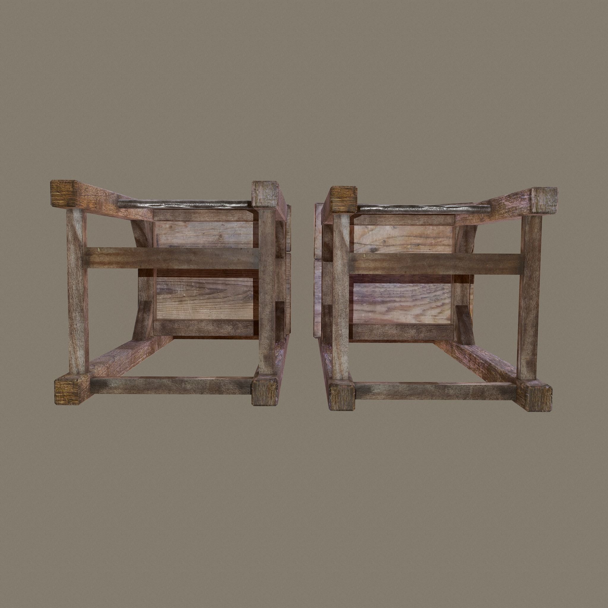 Wooden Tavern High Chairs Low-poly 3D model_19