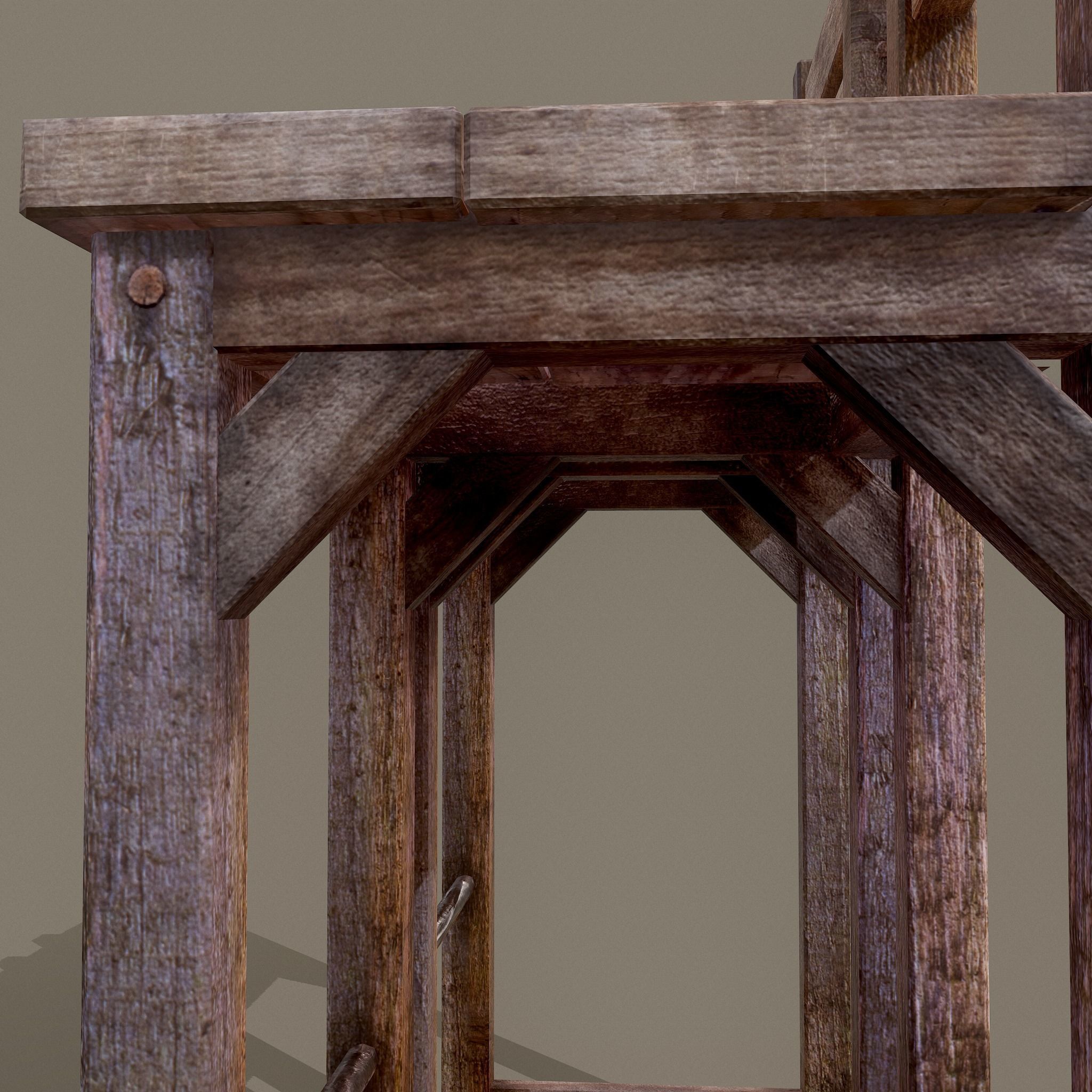 Wooden Tavern High Chairs Low-poly 3D model_15