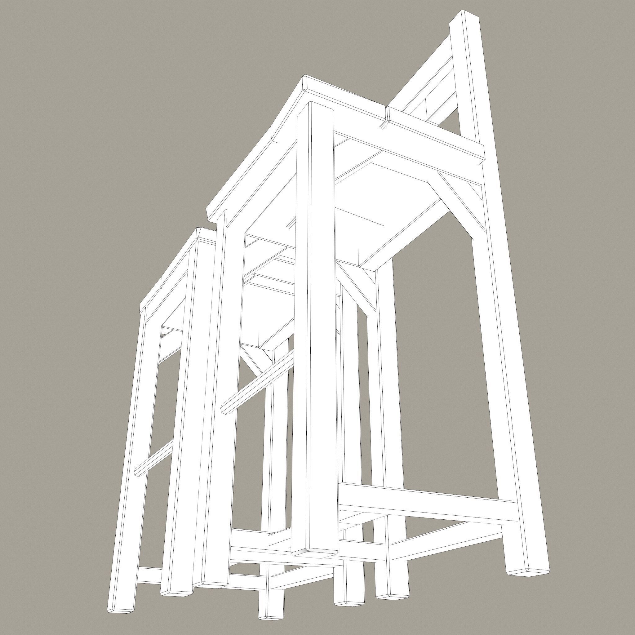 Wooden Tavern High Chairs Low-poly 3D model_35