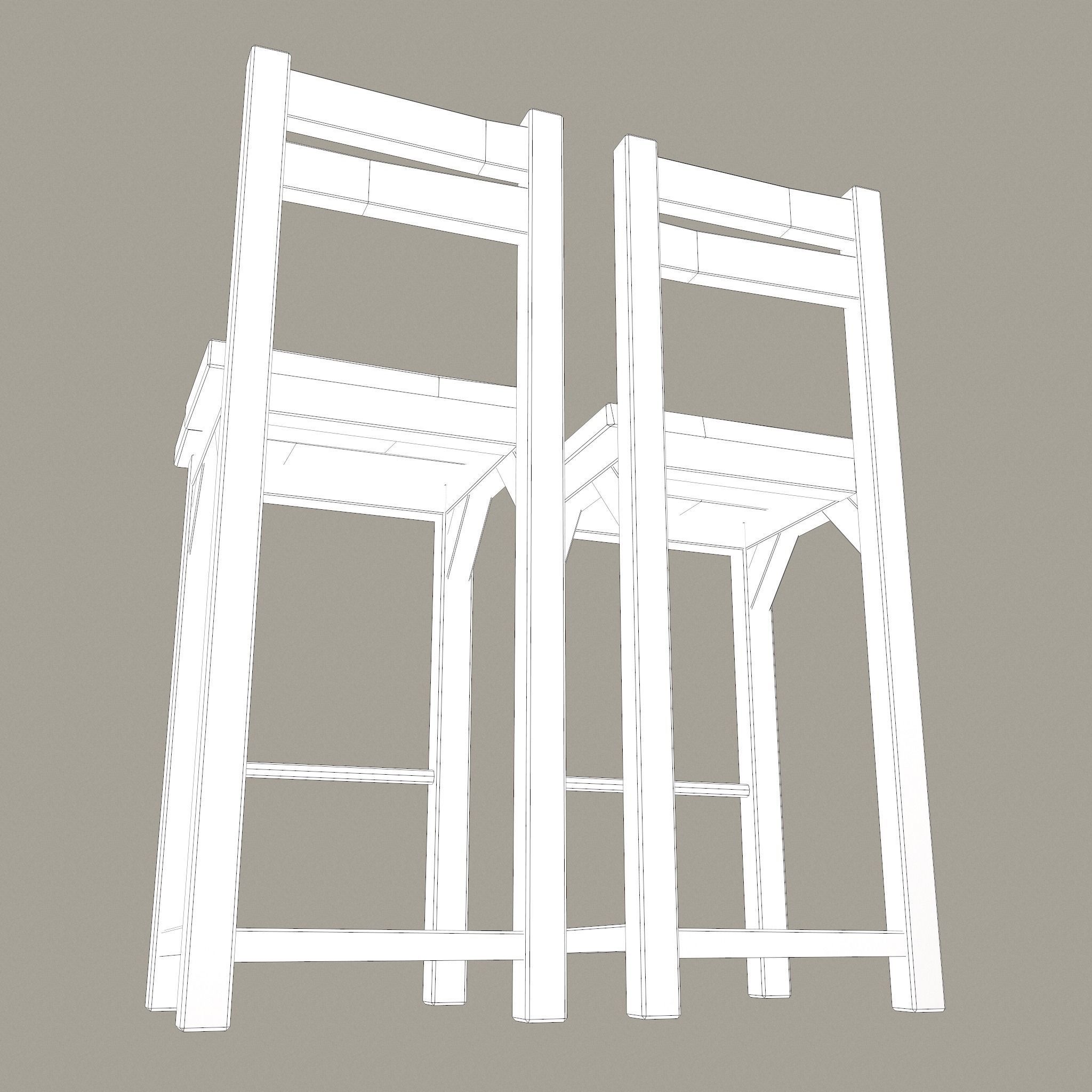 Wooden Tavern High Chairs Low-poly 3D model_38