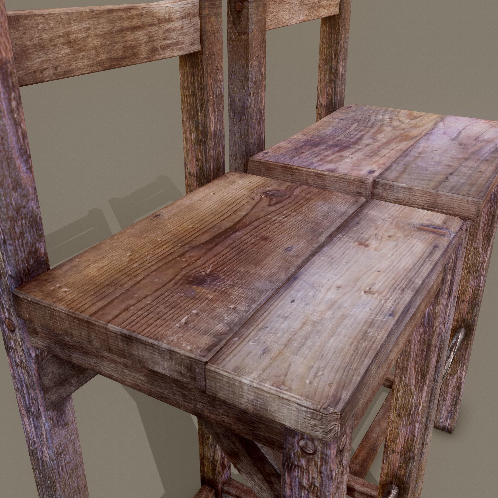 Wooden Tavern High Chairs Low-poly 3D model_14