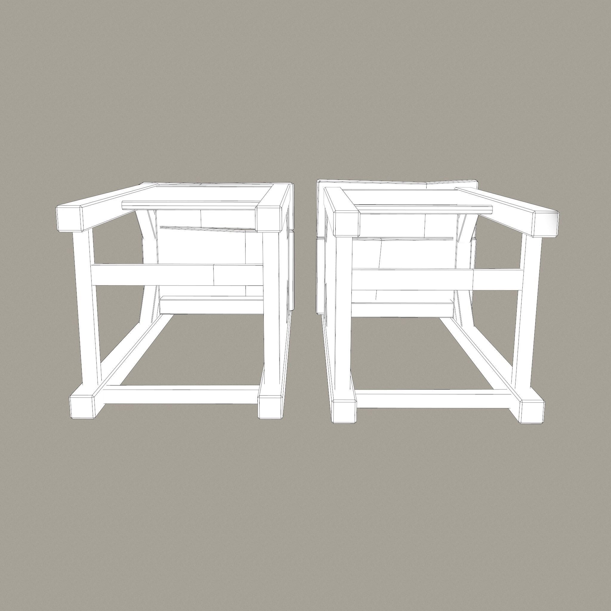 Wooden Tavern High Chairs Low-poly 3D model_37
