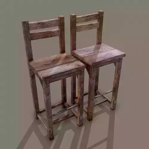 Wooden Tavern High Chairs Low-poly 3D model