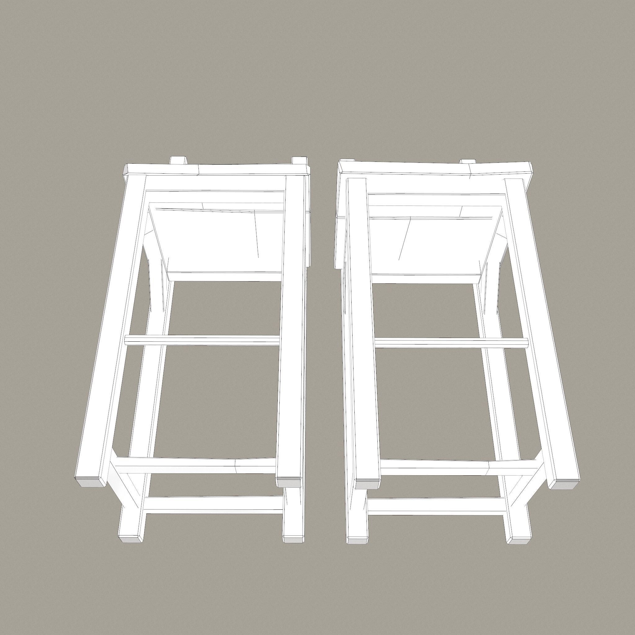 Wooden Tavern High Chairs Low-poly 3D model_32