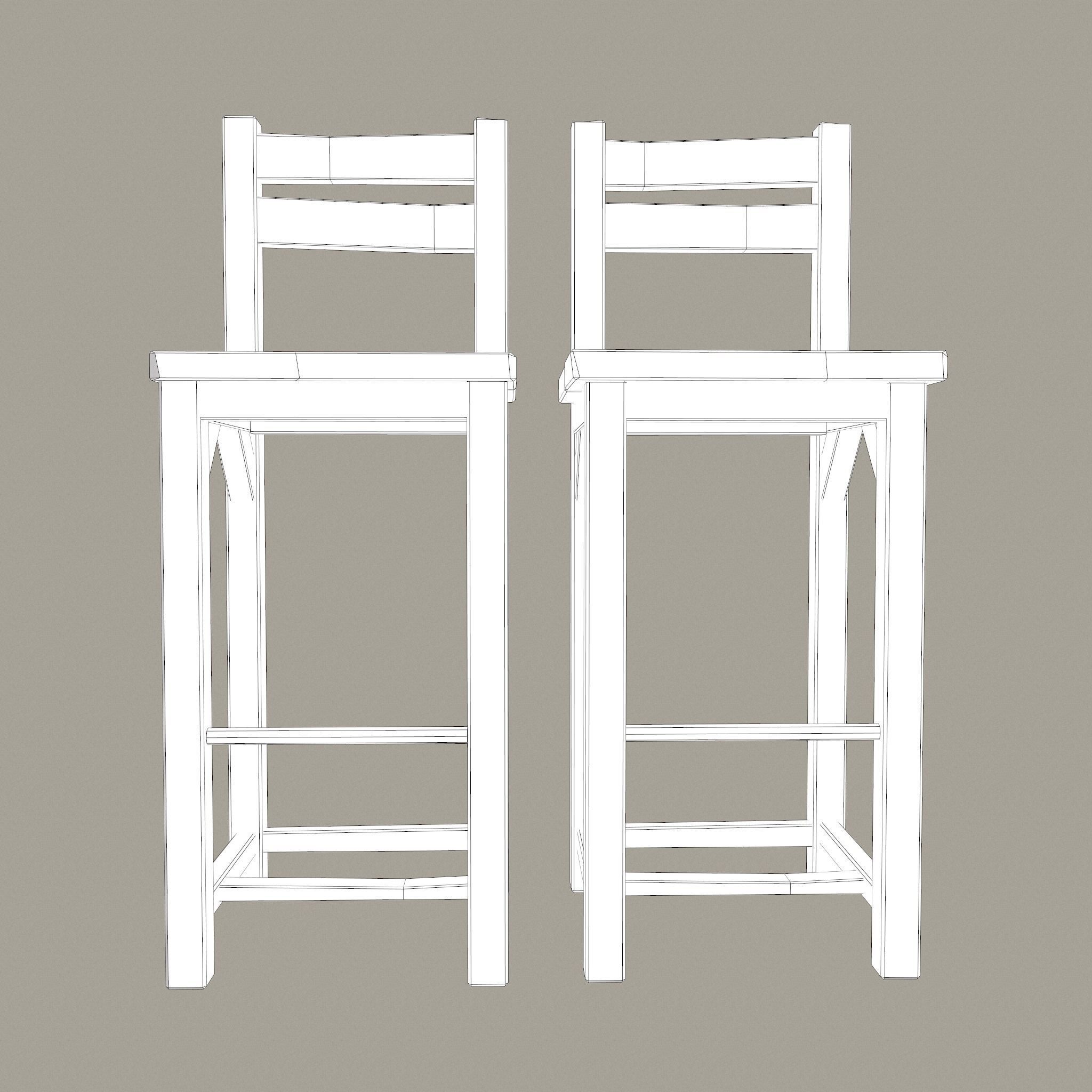 Wooden Tavern High Chairs Low-poly 3D model_31