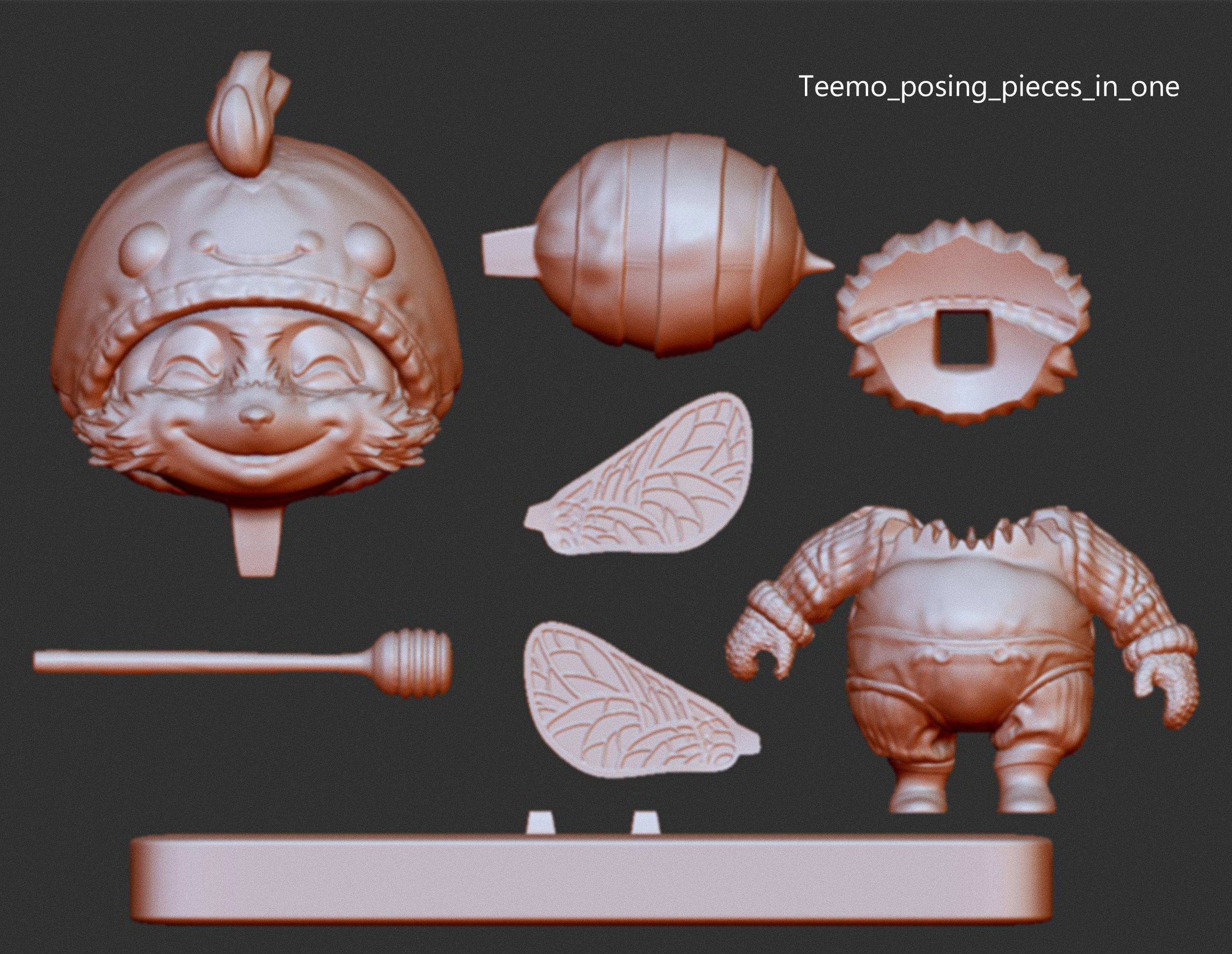 Teemo figurine with bow and arrow 3D print model_3
