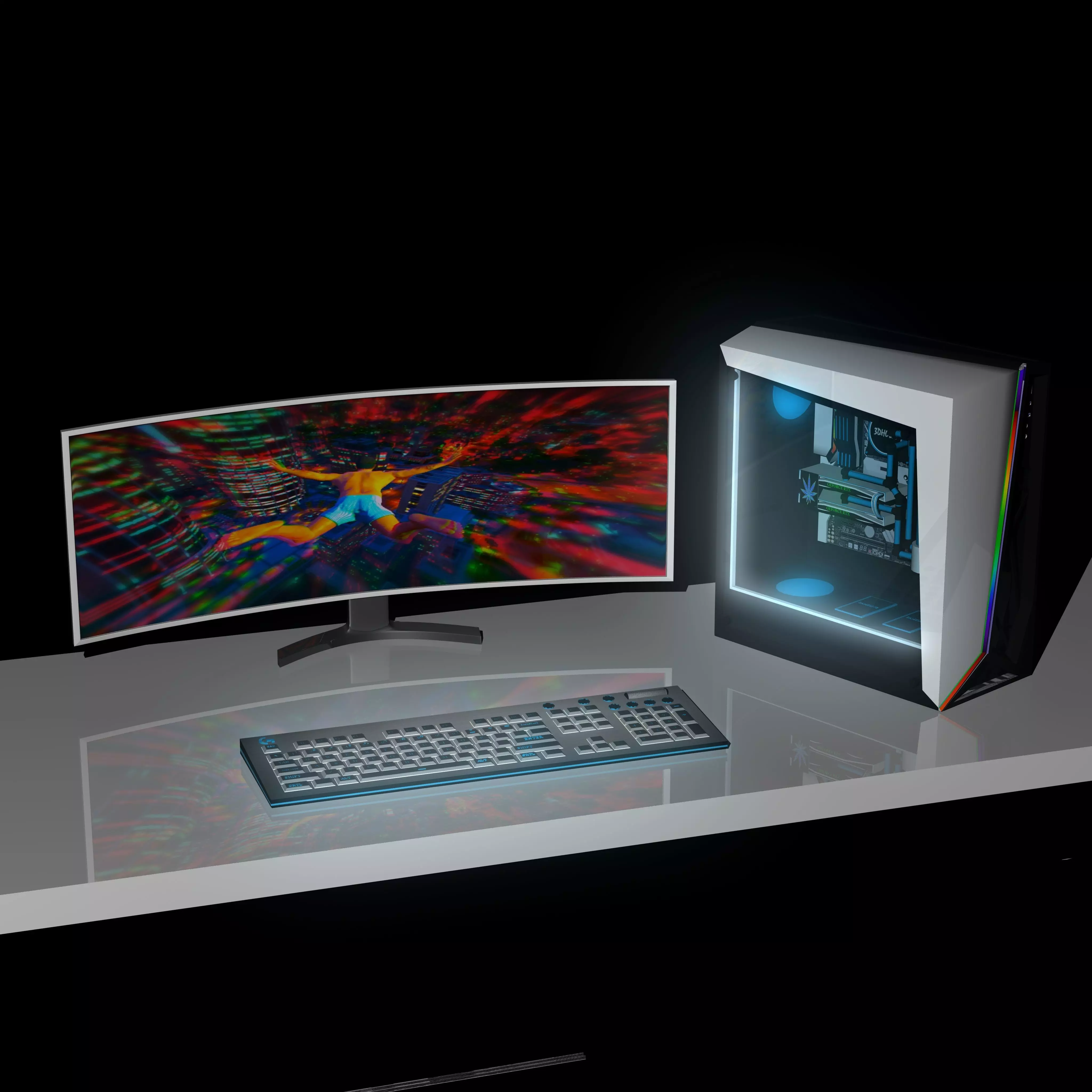 PC Desk Setup 3D model_0