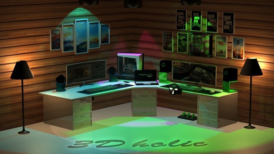 PC Desk Setup 3D model_11