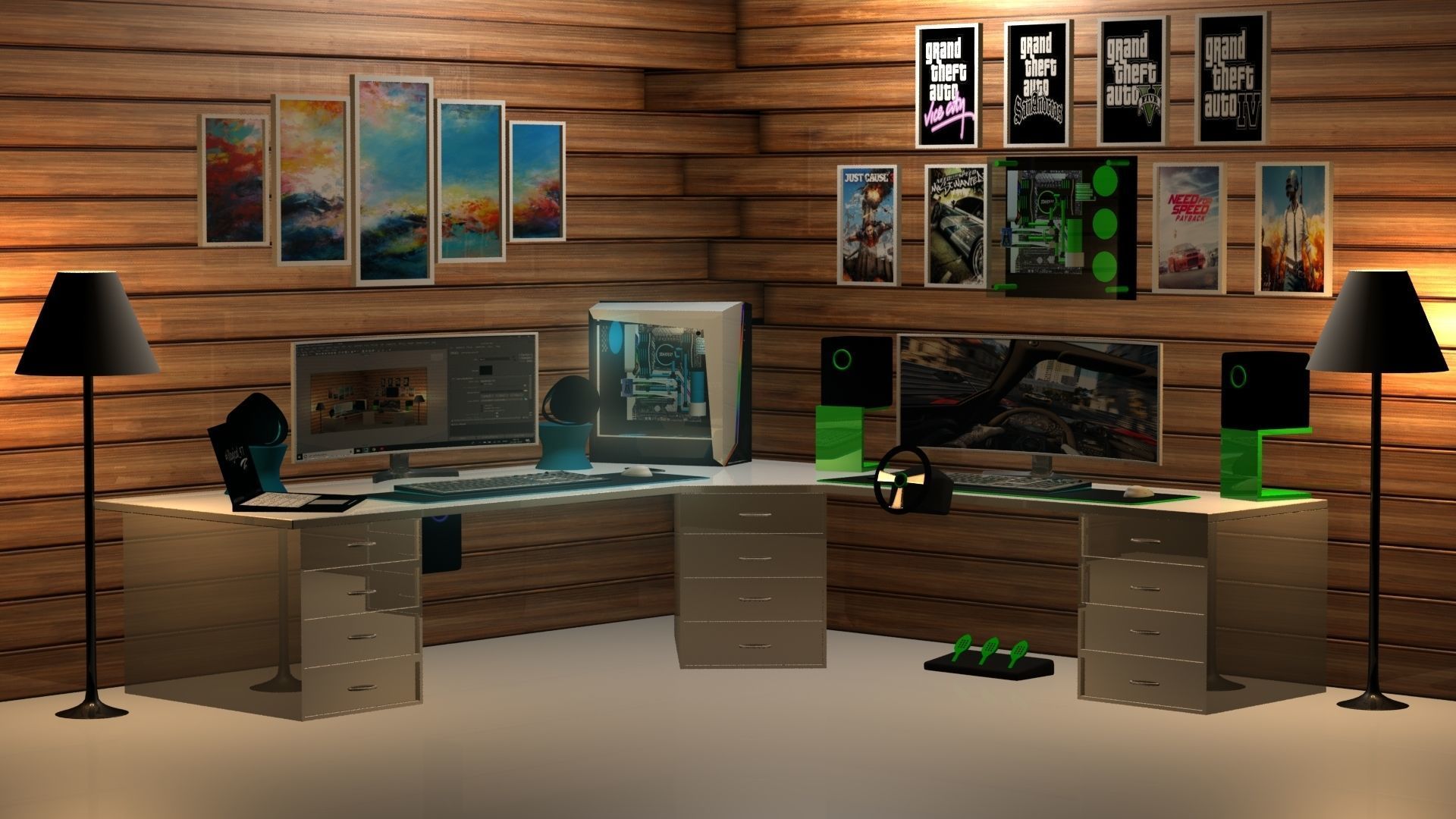 PC Desk Setup 3D model_9
