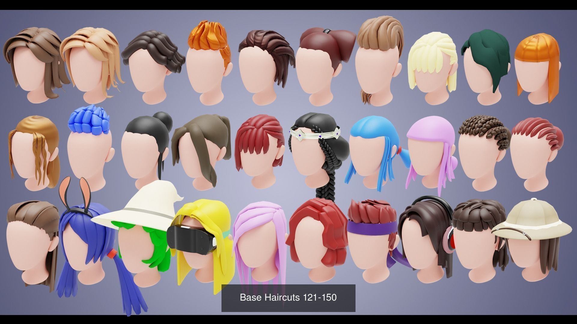 150 Base Stylized Hair 3D Model Collection_6