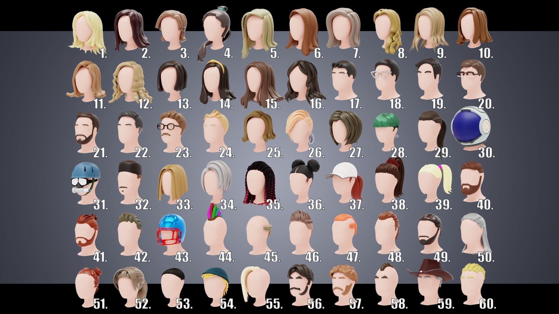 150 Base Stylized Hair 3D Model Collection_4