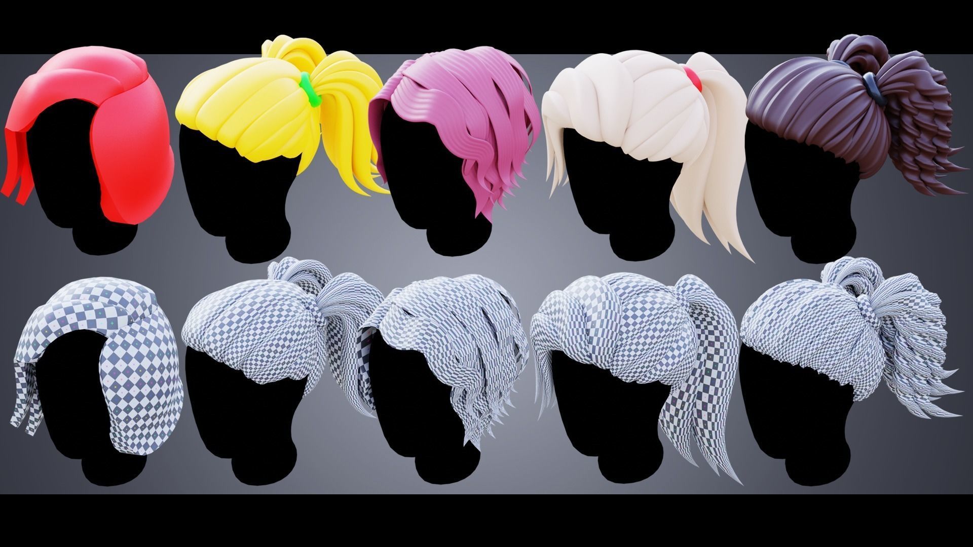 150 Base Stylized Hair 3D Model Collection_13