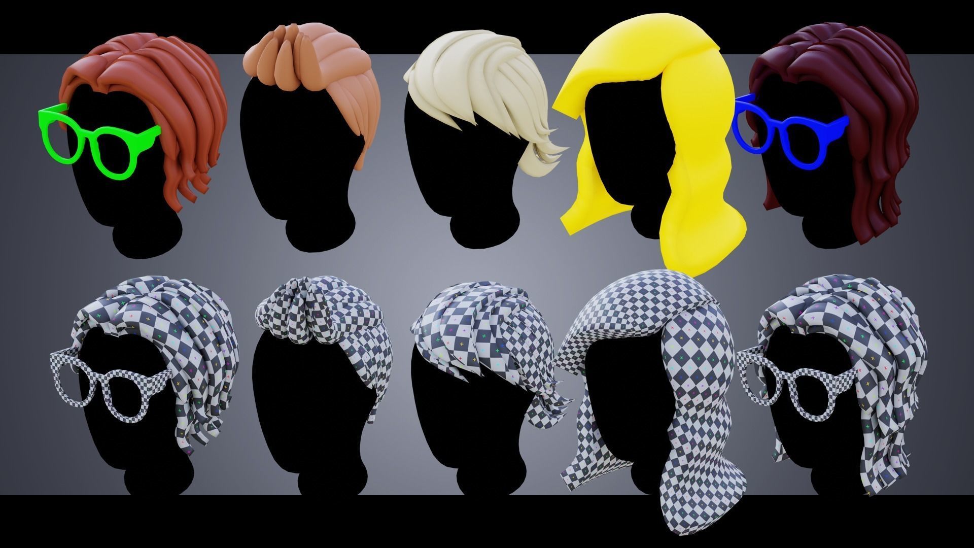 150 Base Stylized Hair 3D Model Collection_12