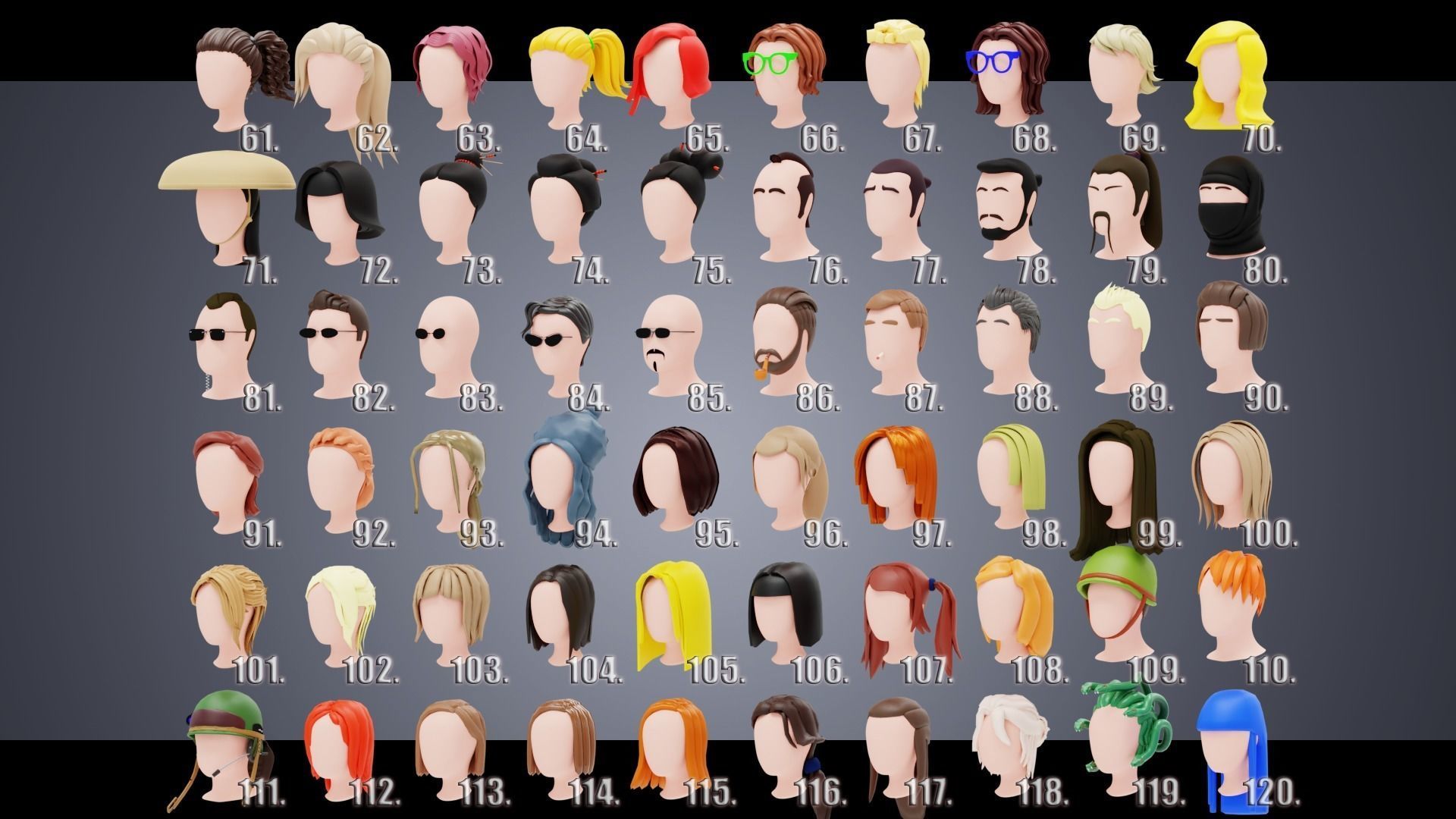 150 Base Stylized Hair 3D Model Collection_5