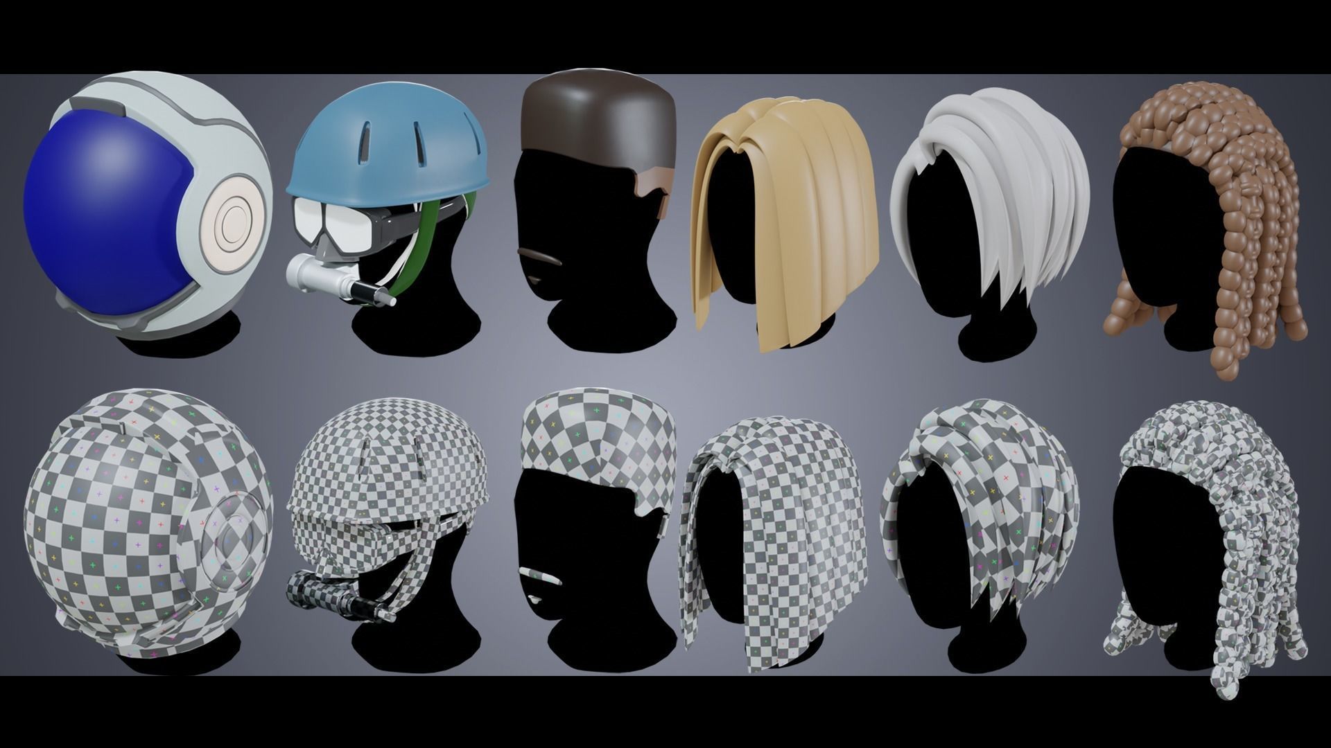 150 Base Stylized Hair 3D Model Collection_19