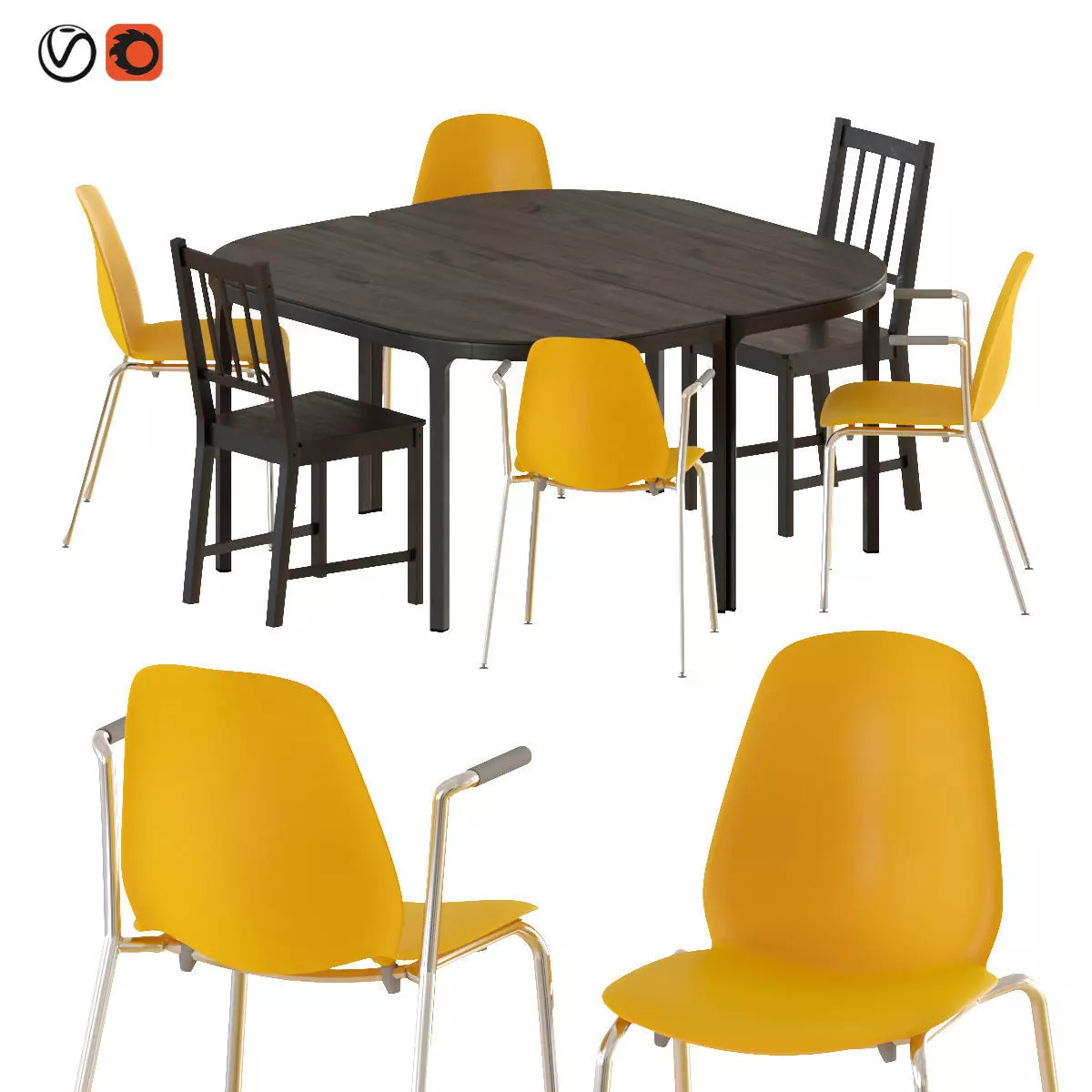 IEKA BEKANT TABLE AND LEIFARNE CHAIRS 3D model_0