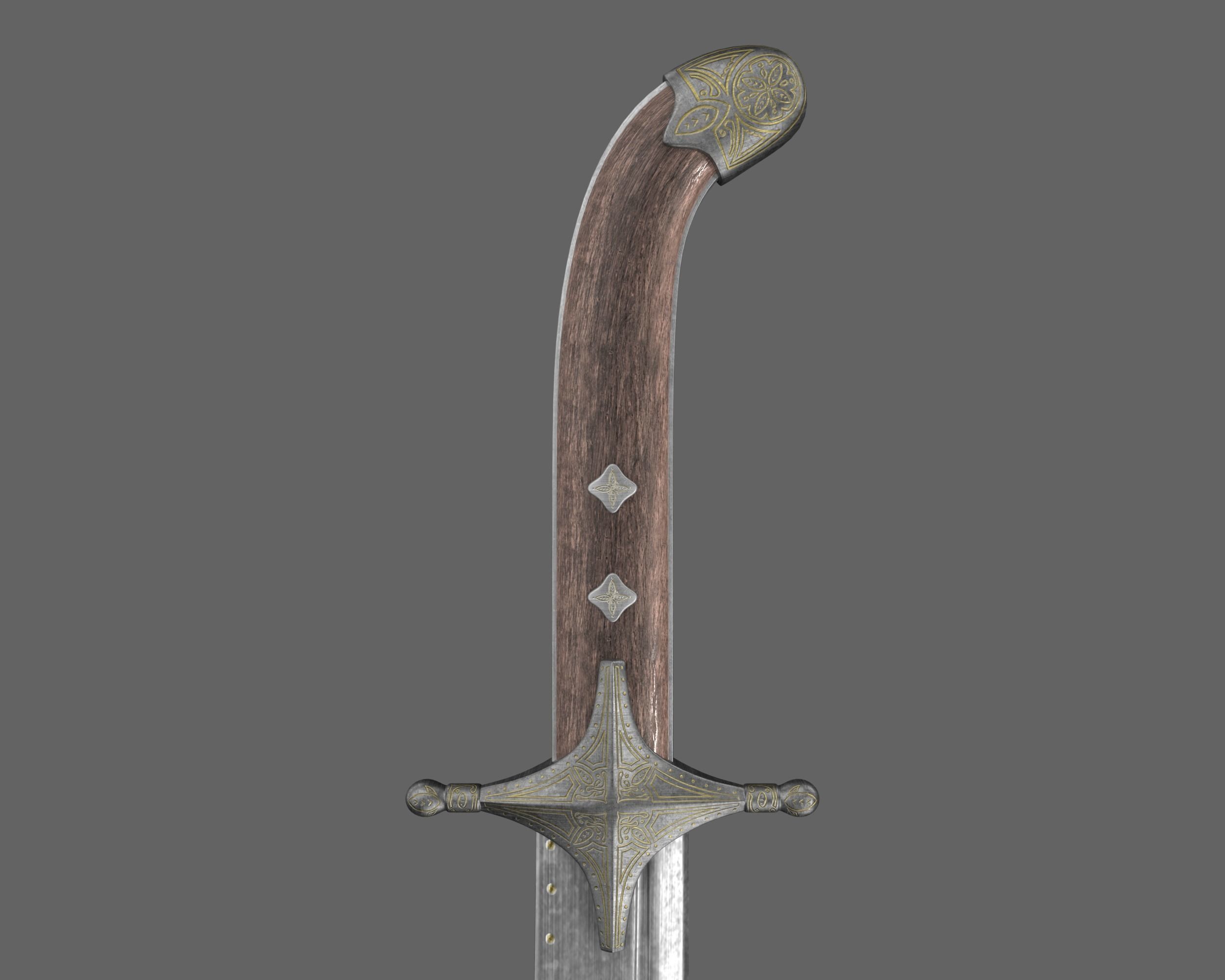 Ancient Indo Persian Scimitar Low-poly 3D model_11