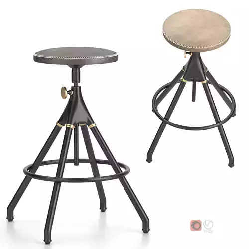 District Eight-Akron Counter Stool With Leather Seat  3D model