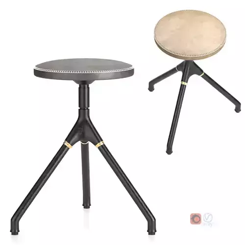 District Eight-Akron Low Stool With Leather Seat 3D model
