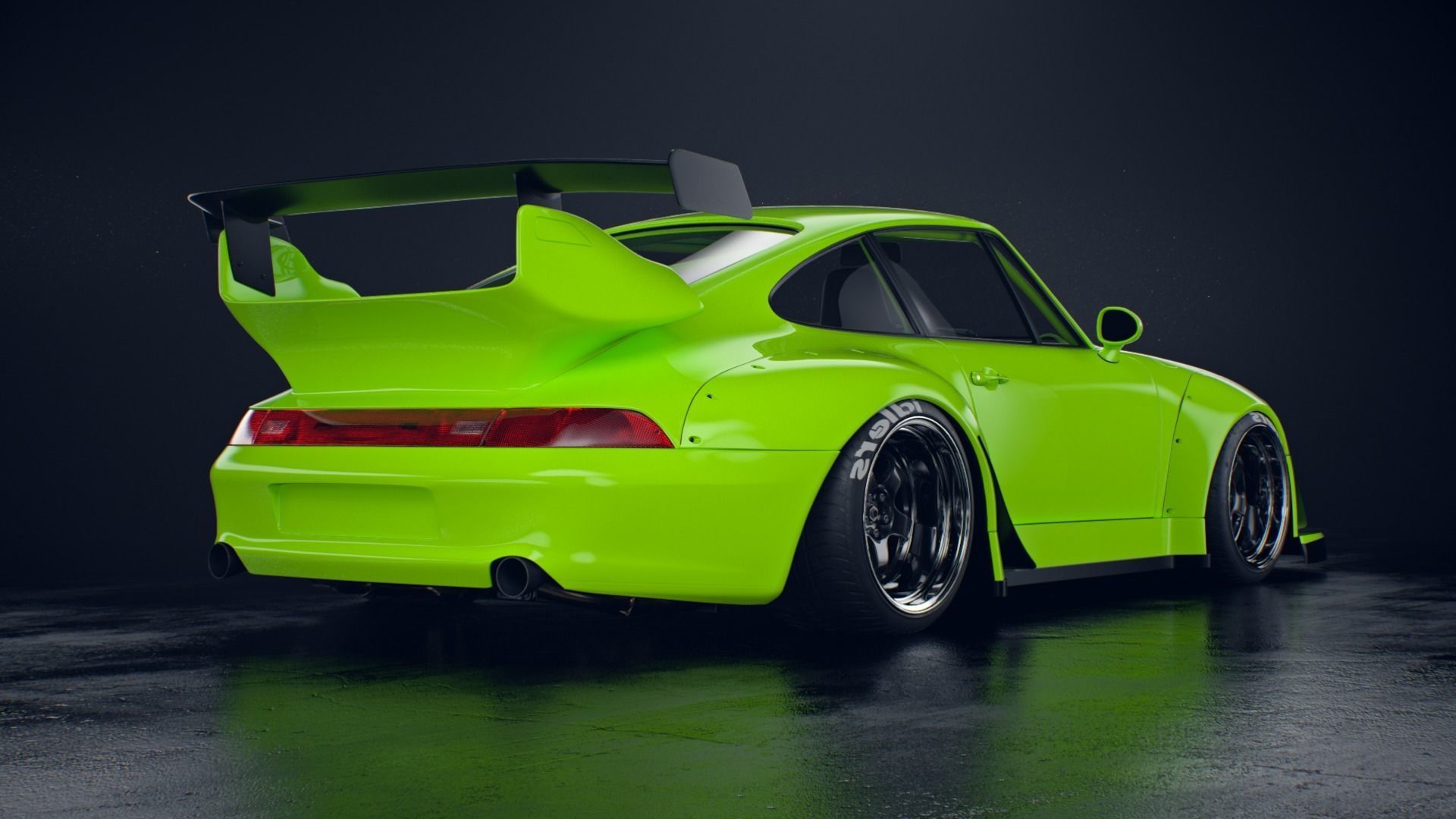 Porsche 993 RWB exposed twin turbo 3D model_4
