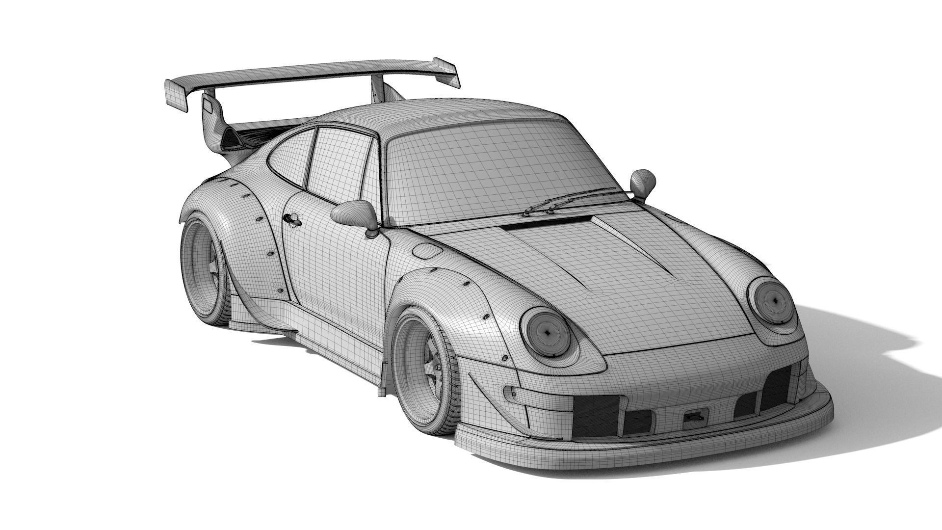 Porsche 993 RWB exposed twin turbo 3D model_9