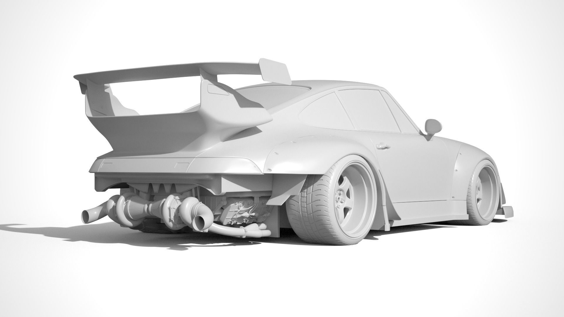 Porsche 993 RWB exposed twin turbo 3D model_14