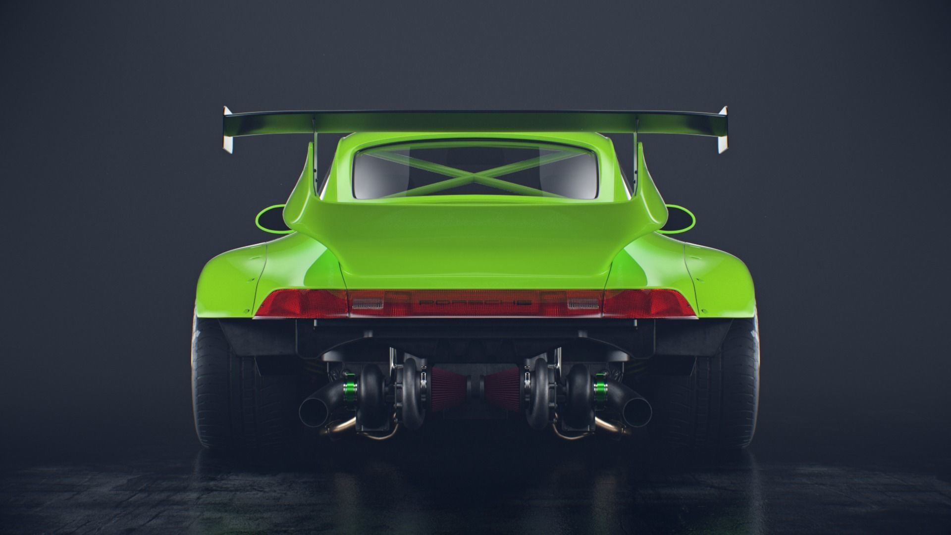 Porsche 993 RWB exposed twin turbo 3D model_5