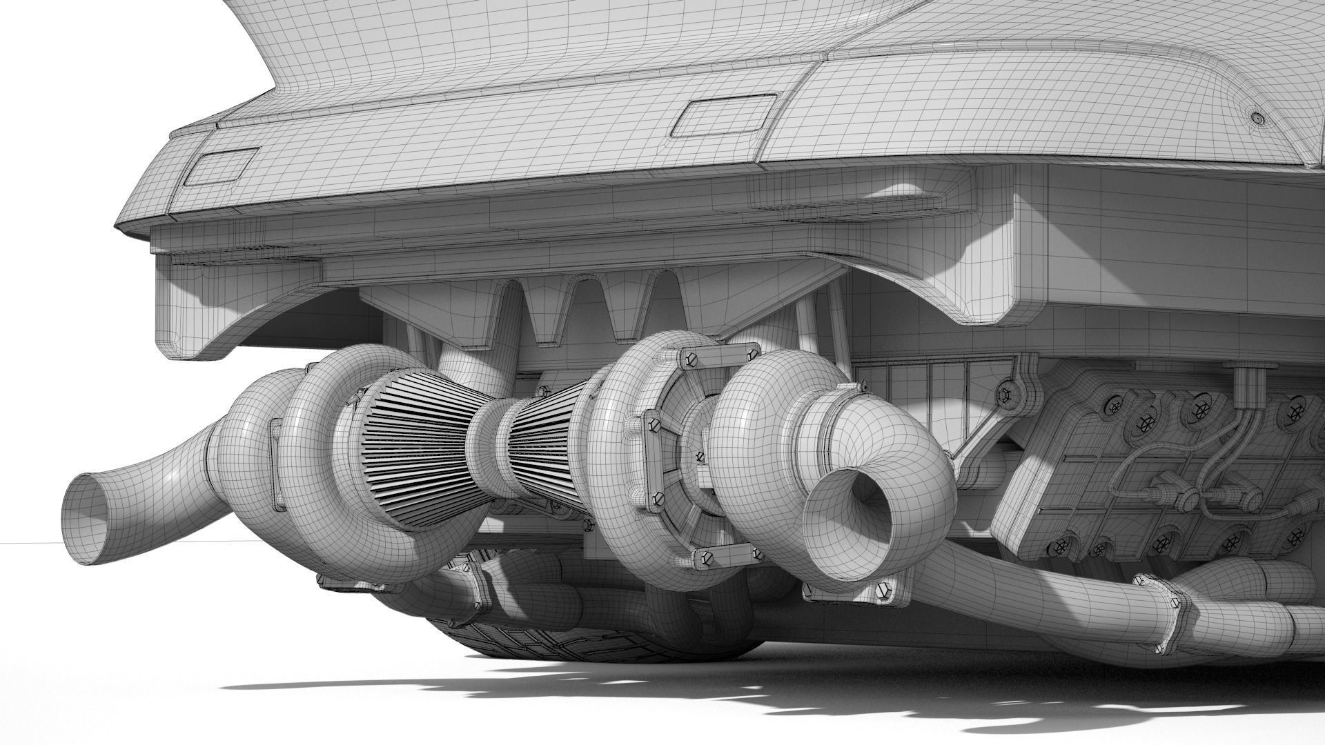 Porsche 993 RWB exposed twin turbo 3D model_19