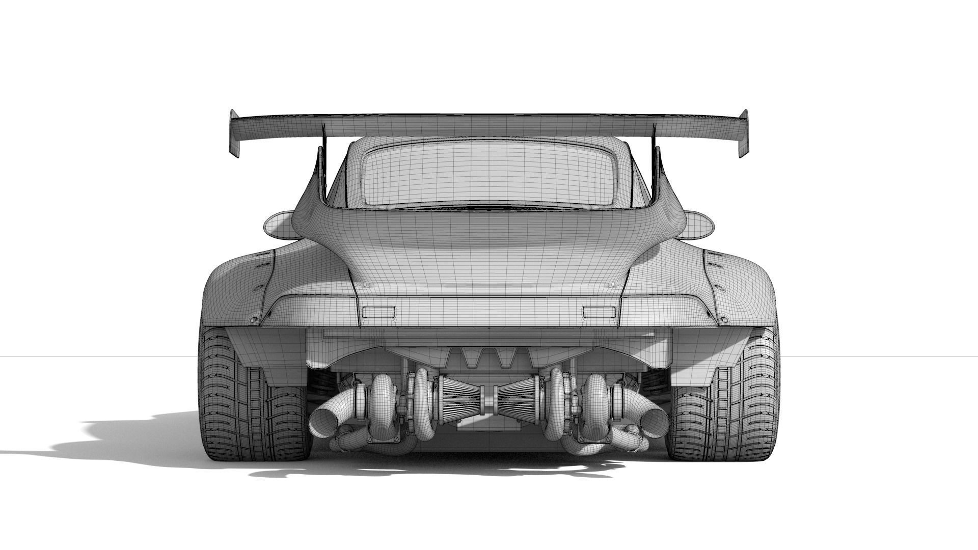 Porsche 993 RWB exposed twin turbo 3D model_17