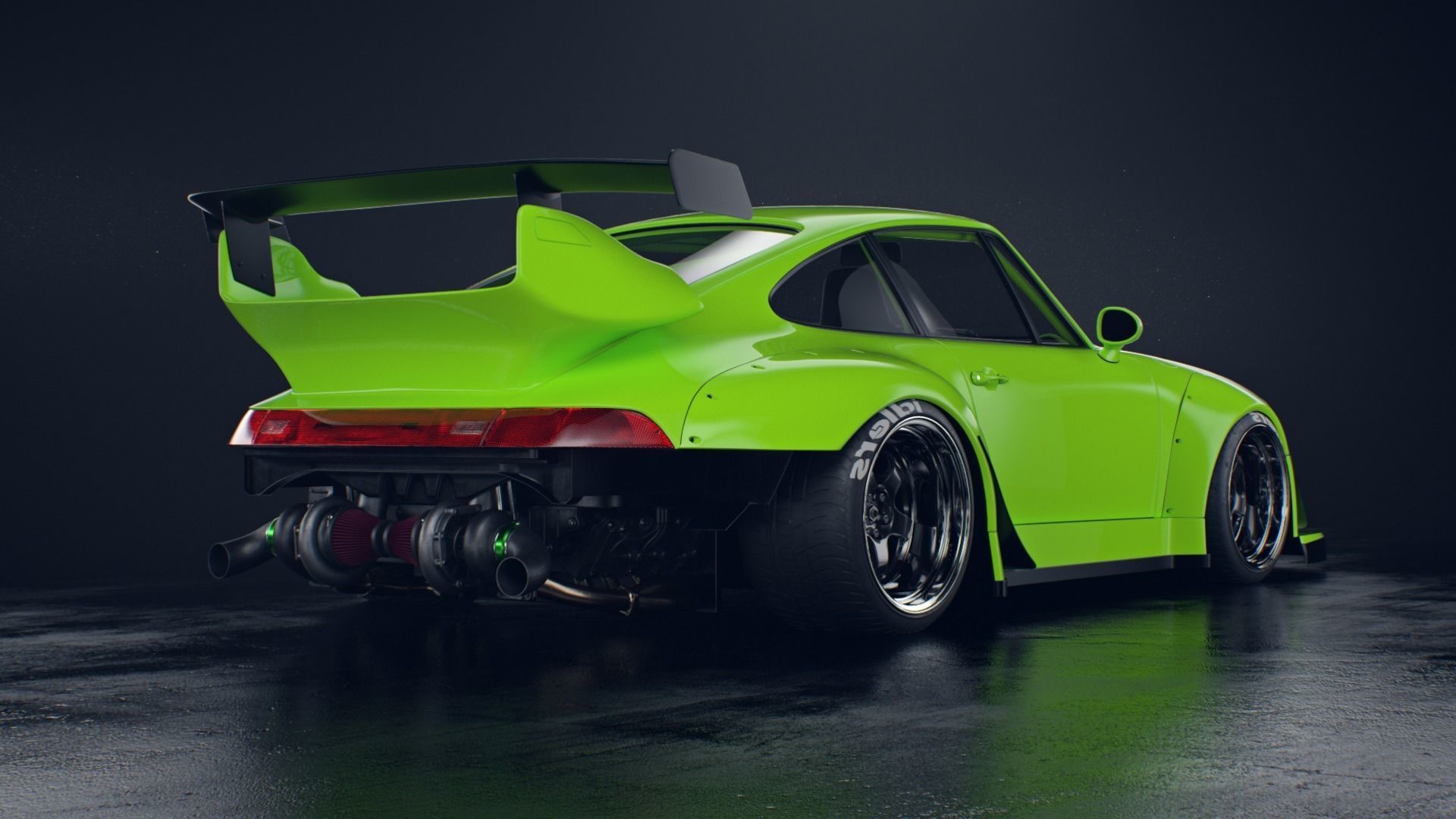 Porsche 993 RWB exposed twin turbo 3D model_3