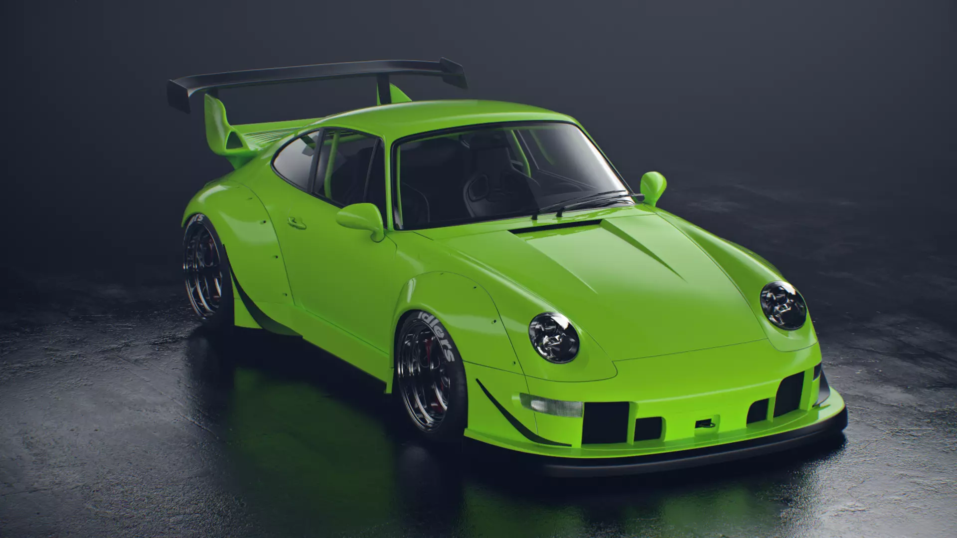 Porsche 993 RWB exposed twin turbo 3D model_0