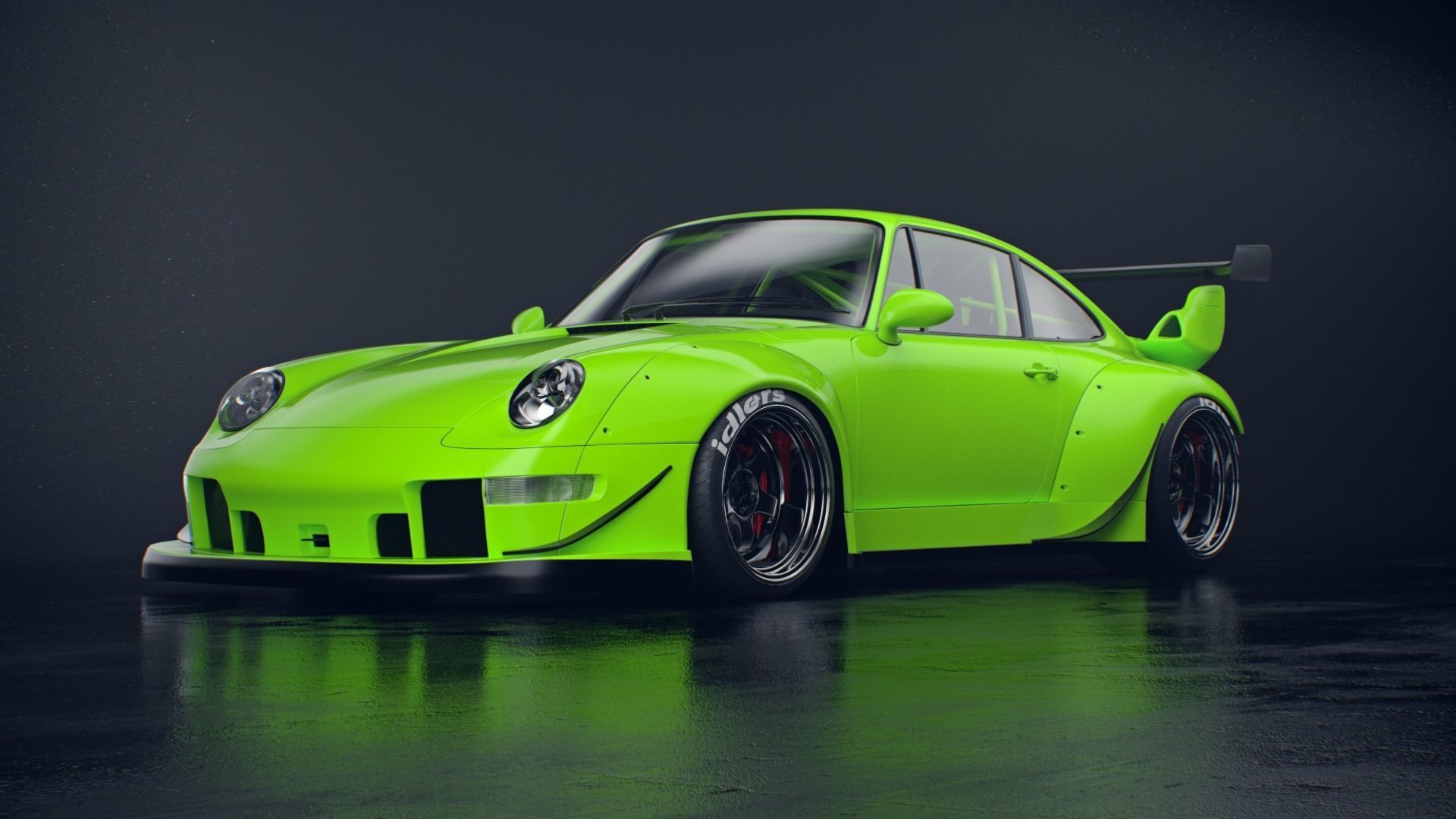 Porsche 993 RWB exposed twin turbo 3D model_1