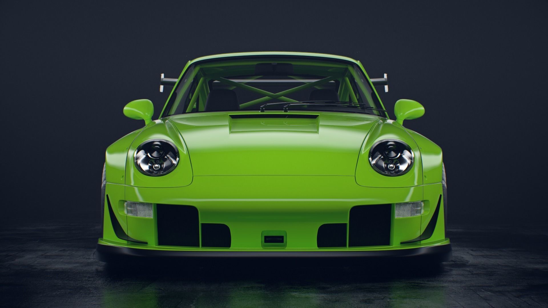 Porsche 993 RWB exposed twin turbo 3D model_2