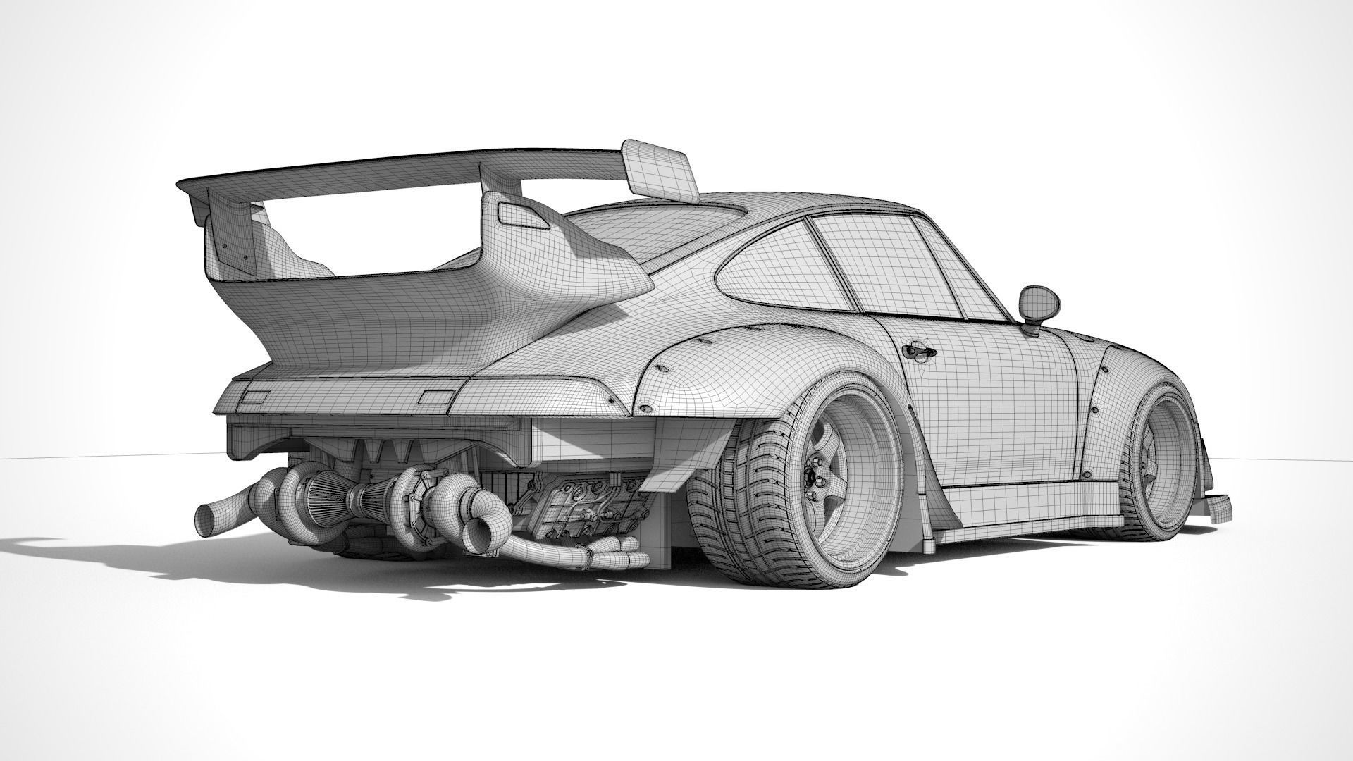 Porsche 993 RWB exposed twin turbo 3D model_15