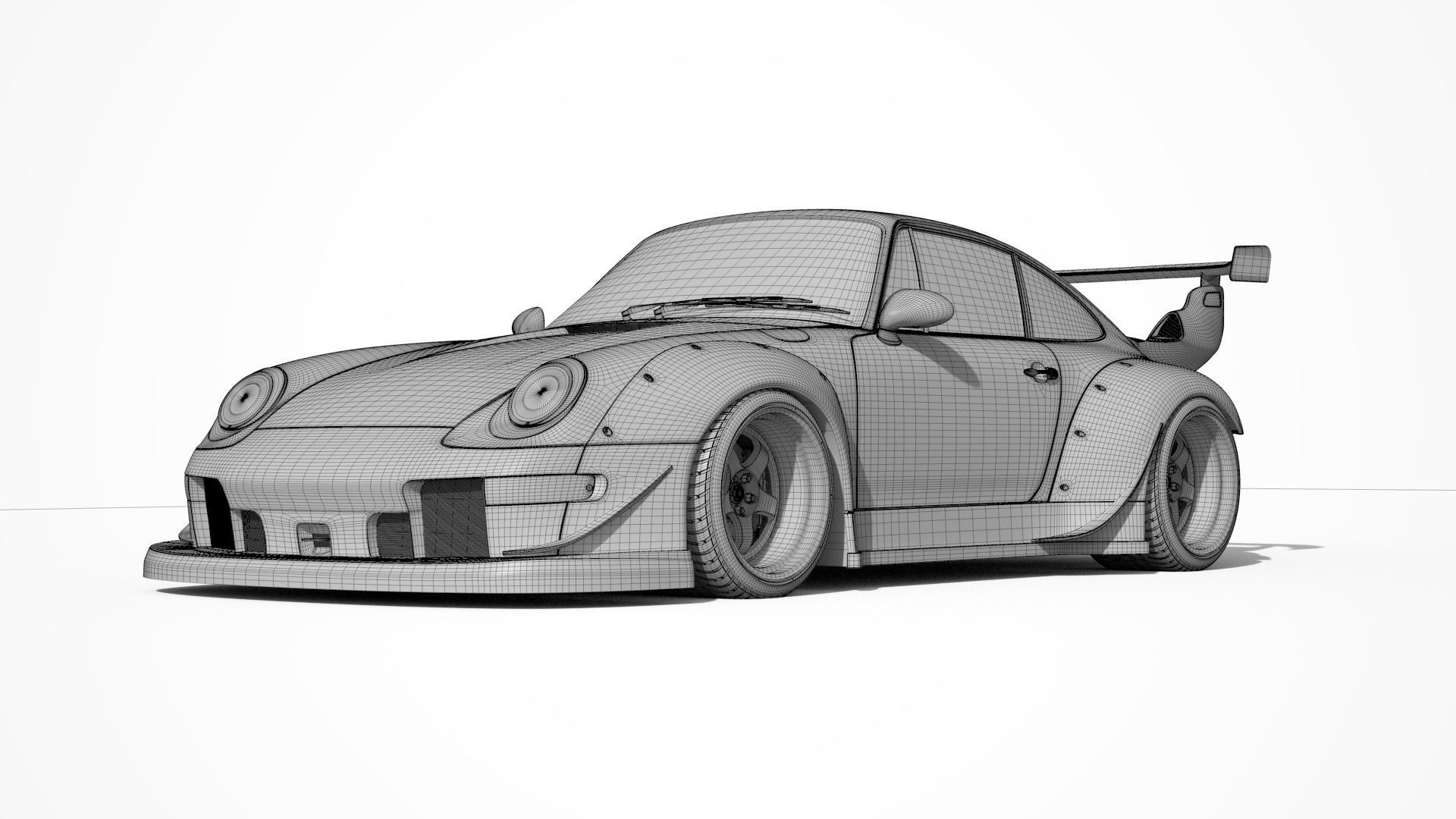 Porsche 993 RWB exposed twin turbo 3D model_11