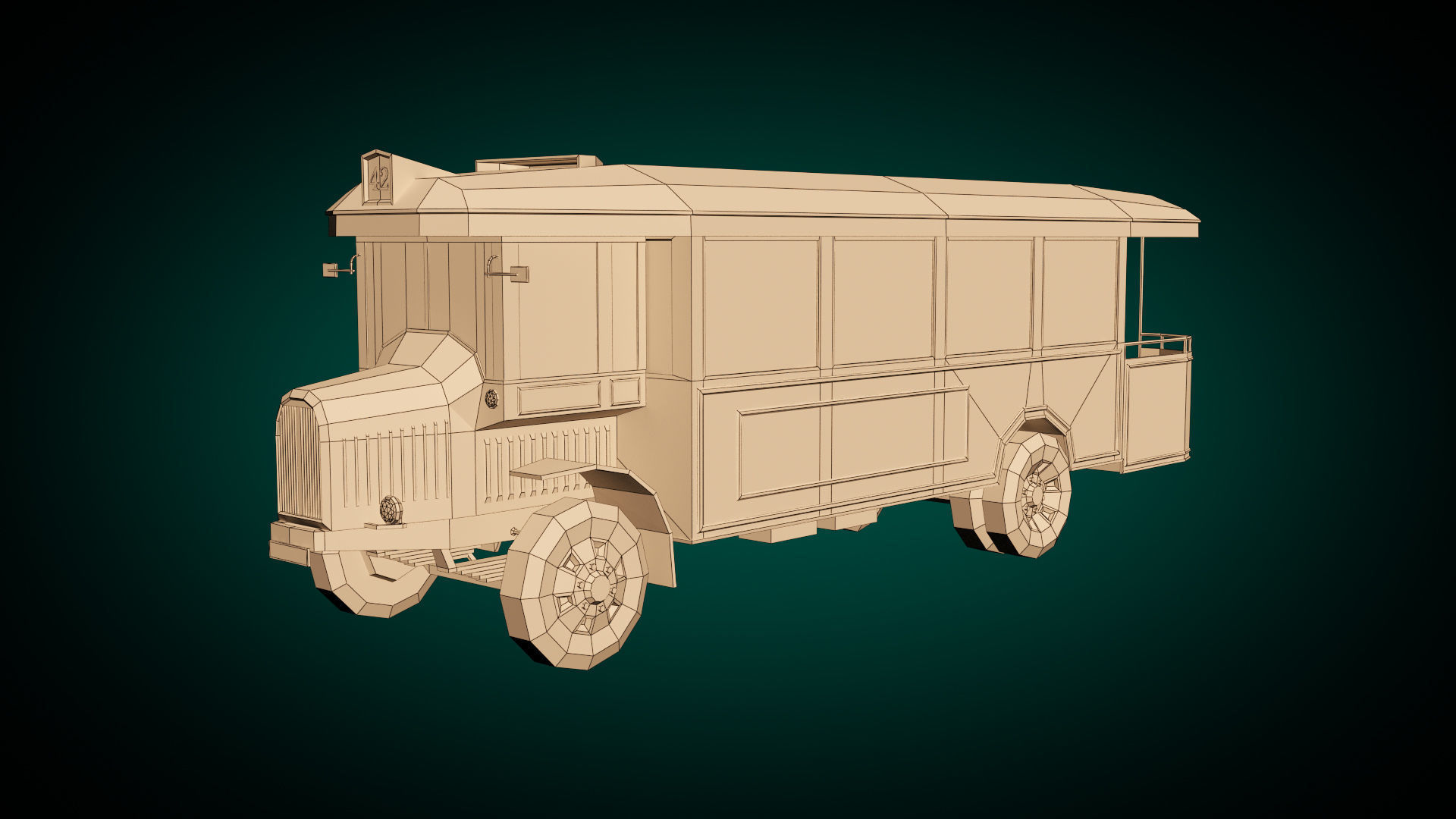 Low Poly Vintage Bus 03 Low-poly 3D model_8
