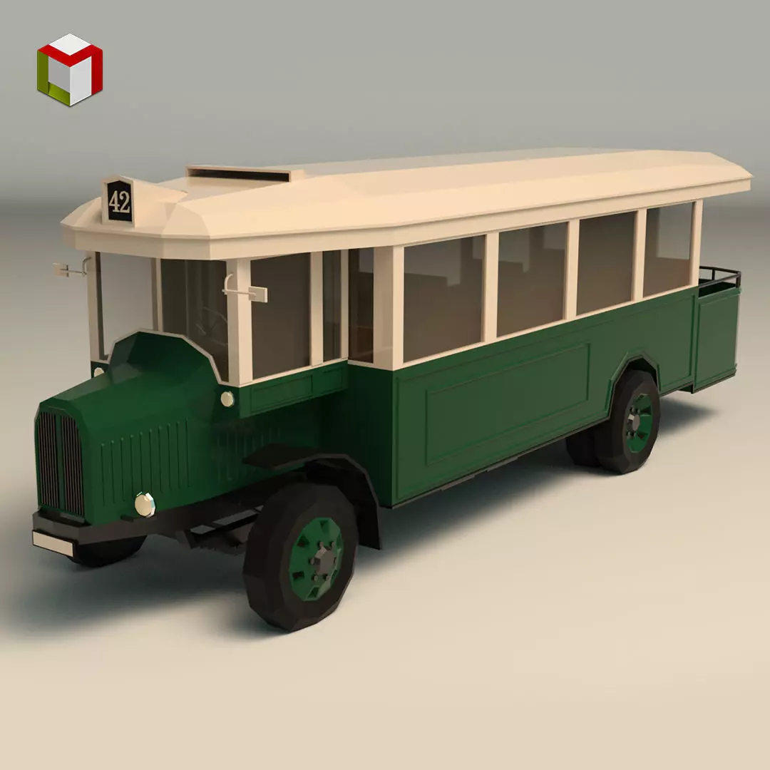 Low Poly Vintage Bus 03 Low-poly 3D model_0