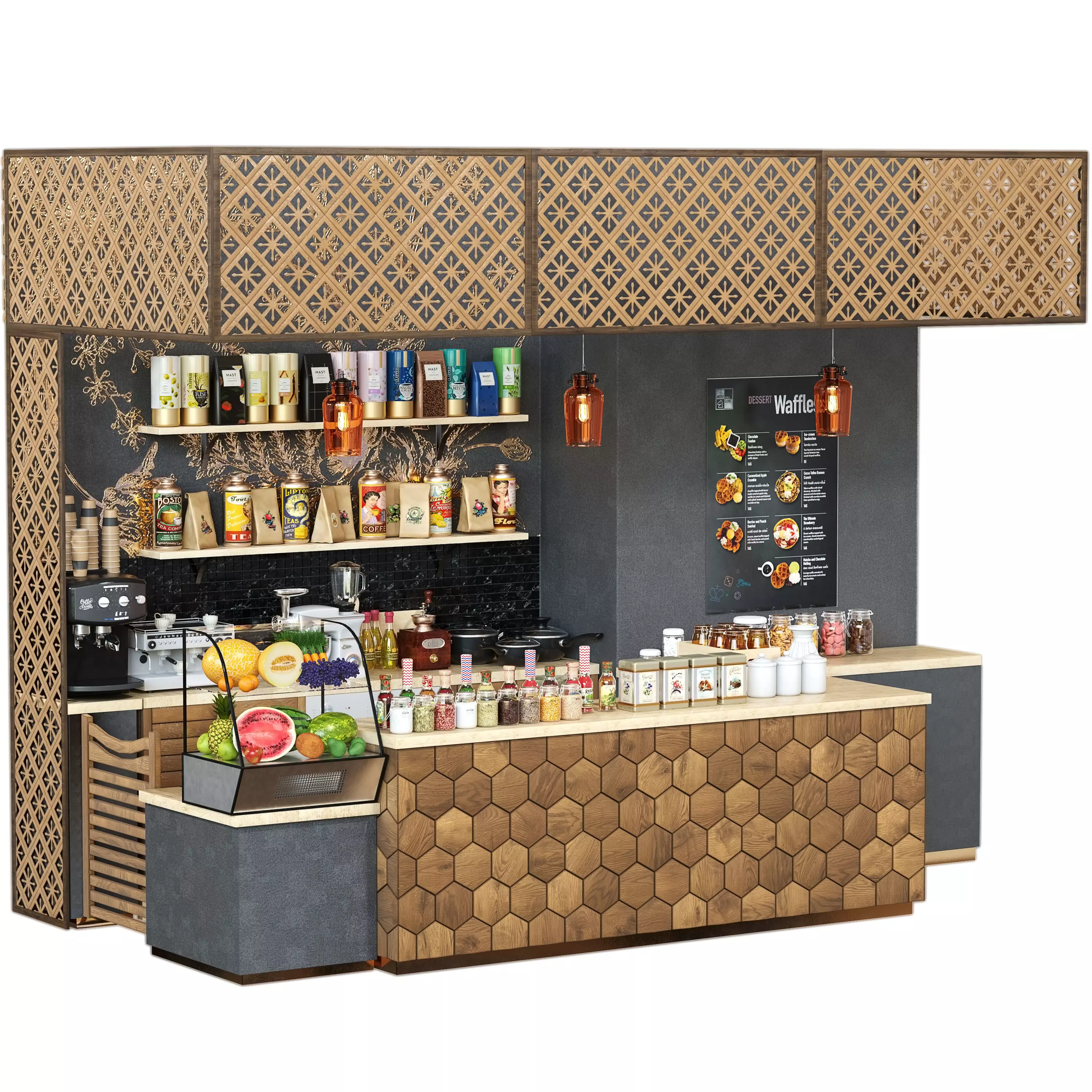 CafeBar coffee shop counter design 3D model_0