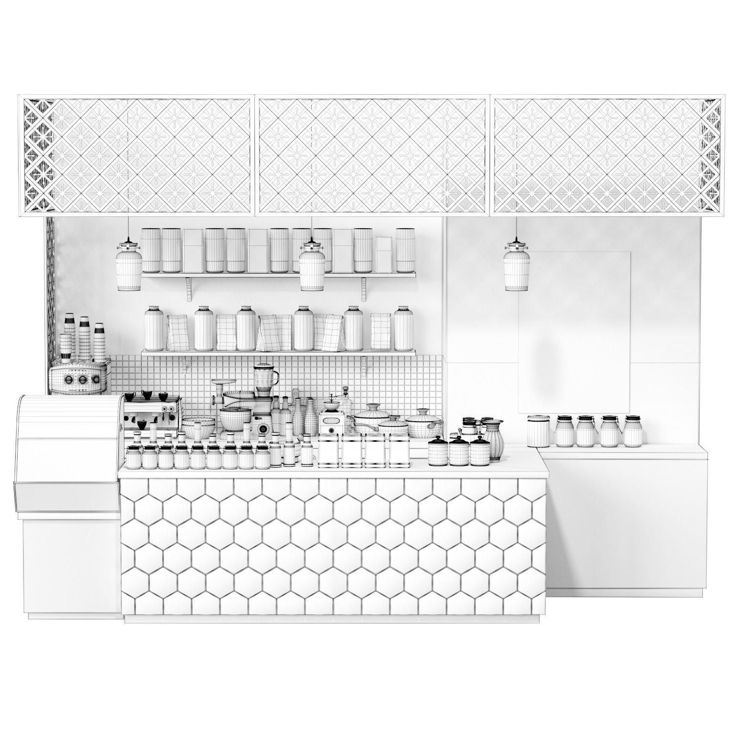 CafeBar coffee shop counter design 3D model_3