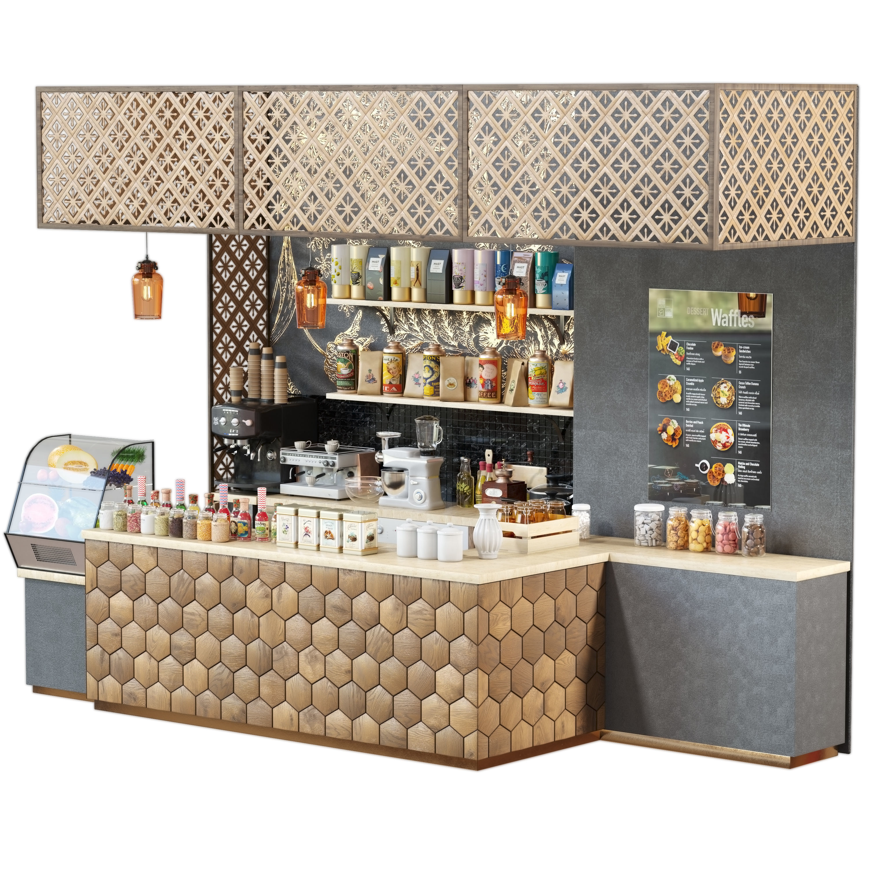 CafeBar coffee shop counter design 3D model_2