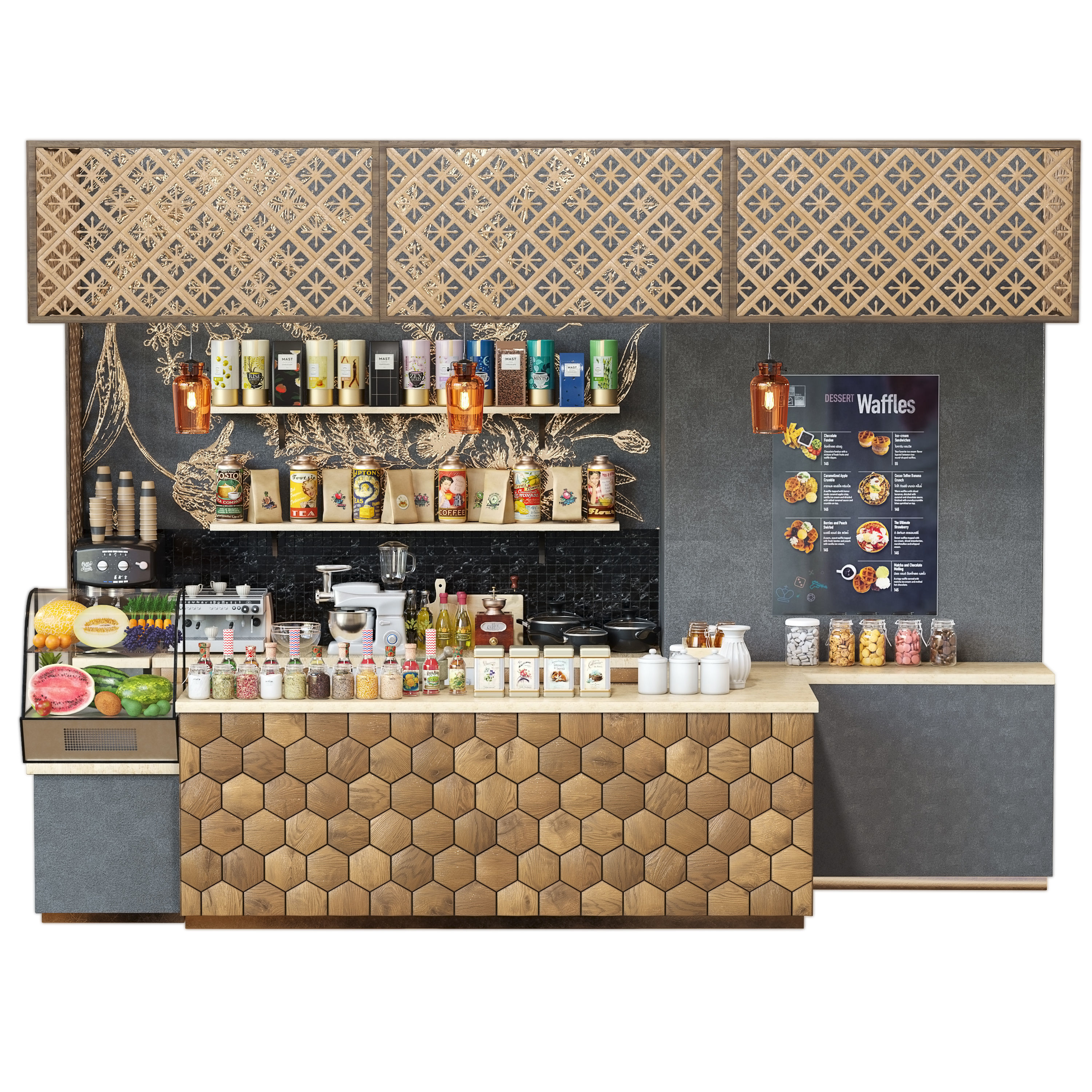 CafeBar coffee shop counter design 3D model_1