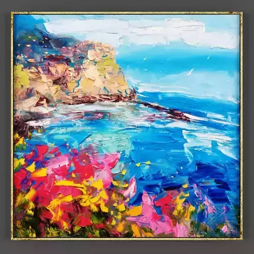 Art75 colorful painting of boats on water