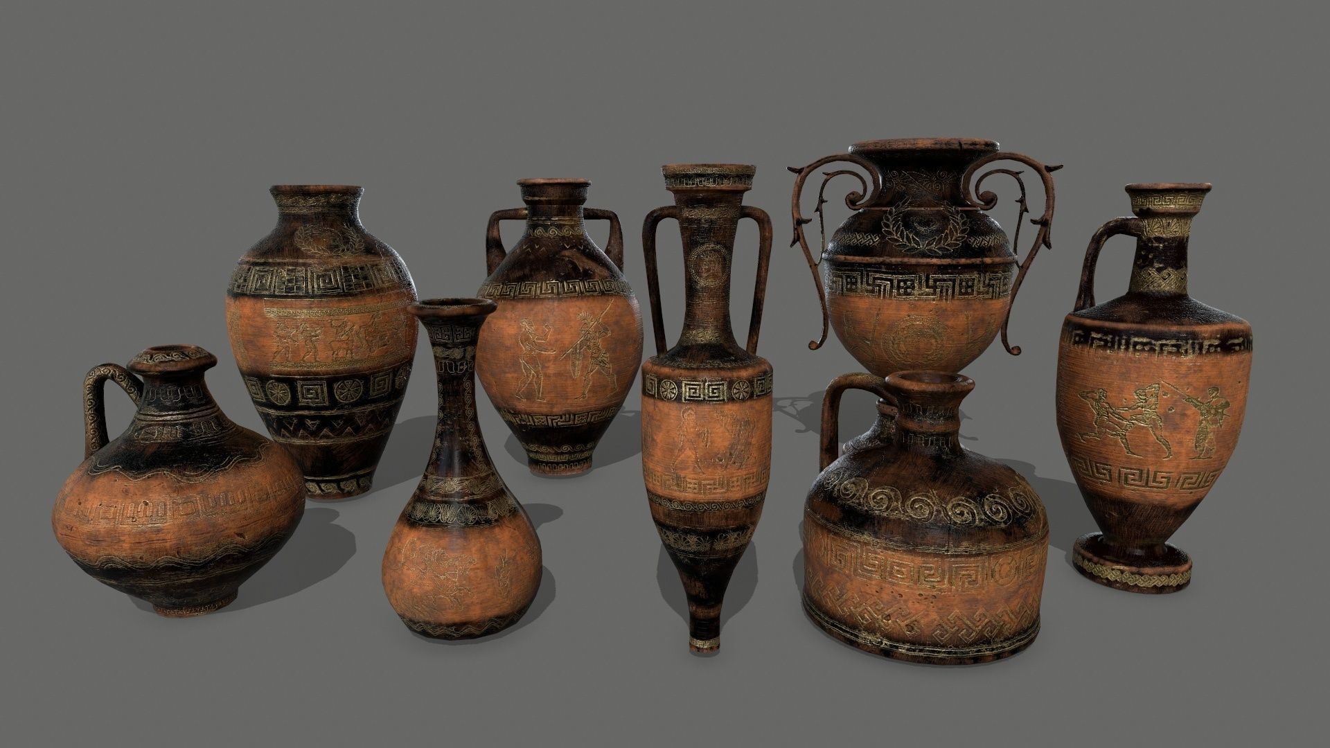vase set greek Low-poly 3D model_1