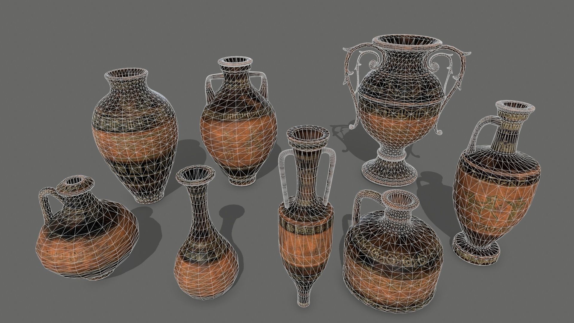 vase set greek Low-poly 3D model_20