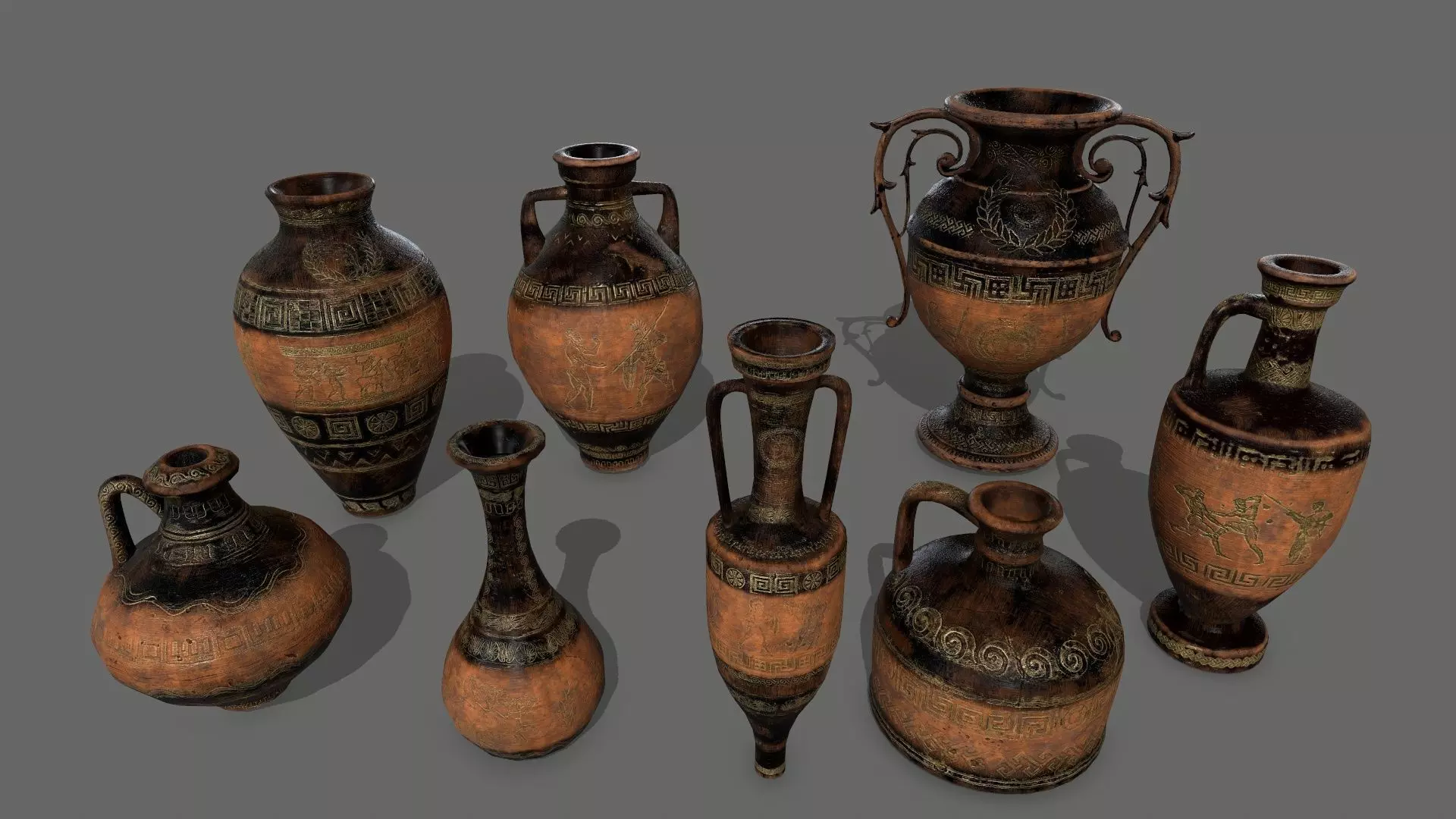 vase set greek Low-poly 3D model_0