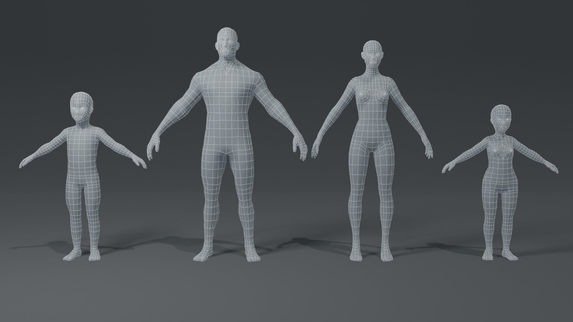 Human Body Base Mesh 3D Model Family Pack Low-poly 3D model_2